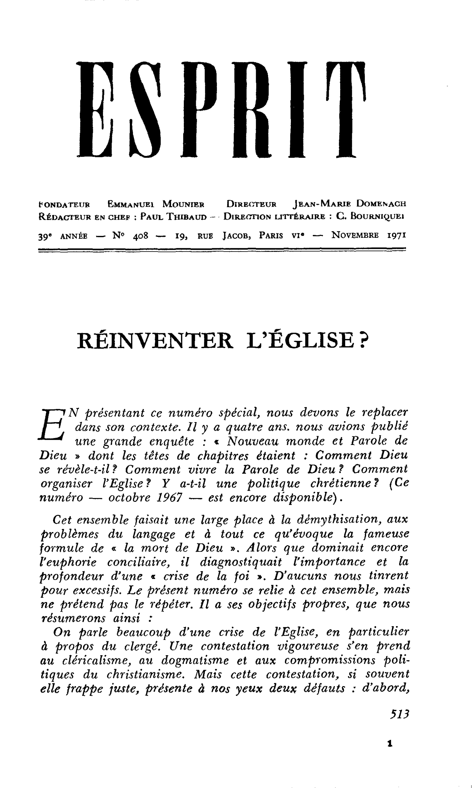 RÉINVENTER L’ÉGLISE ?