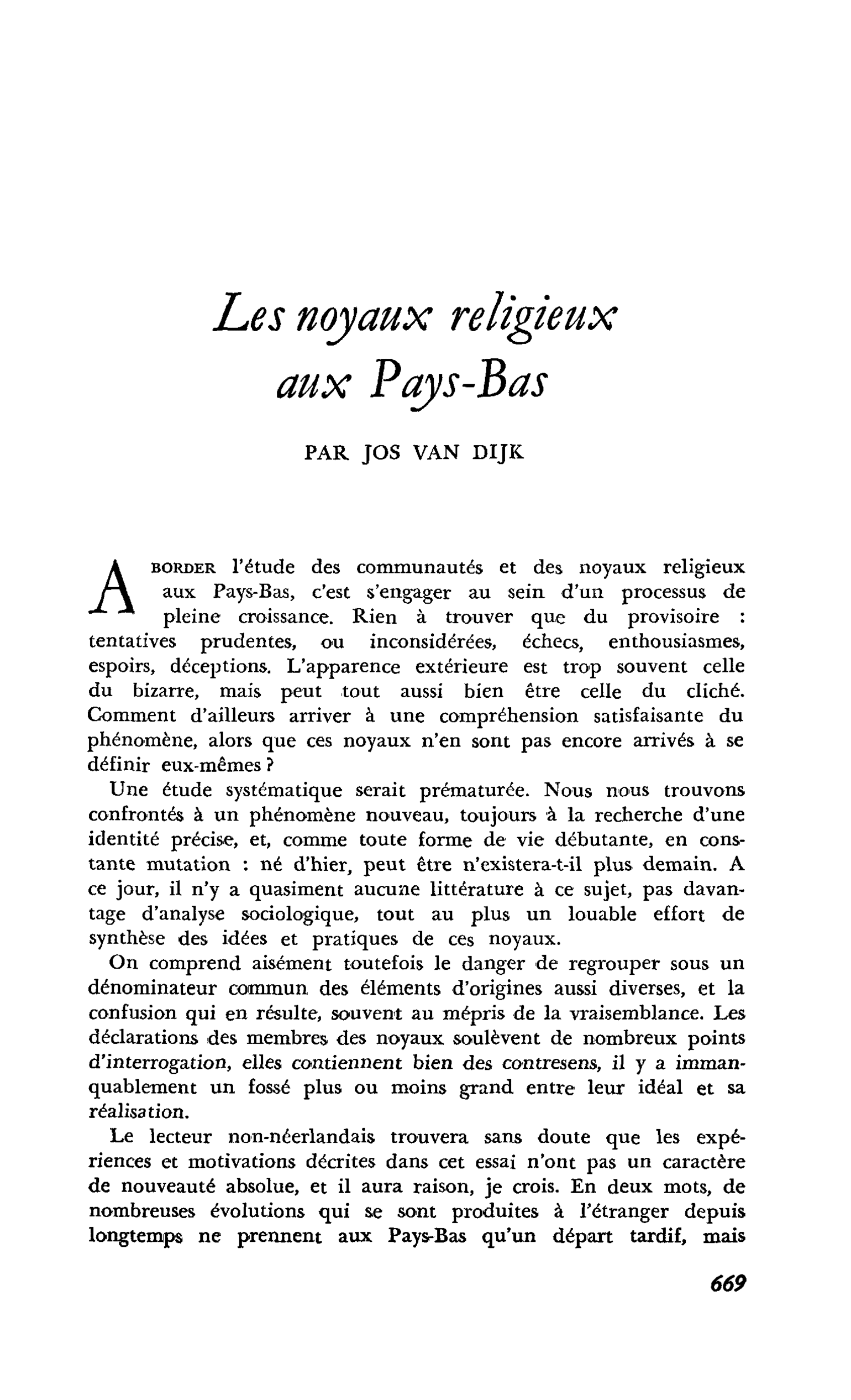 Les noyaux religieux aux Pays-Bas