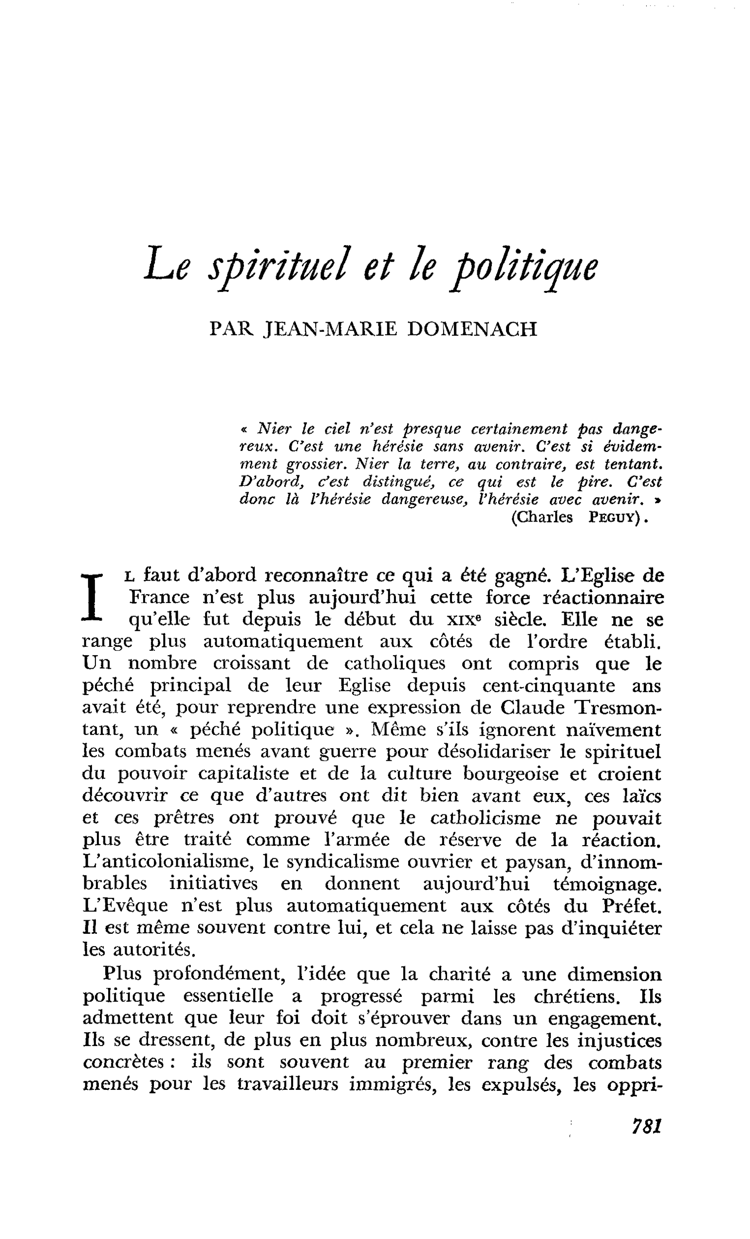 Le spirituel et le politique