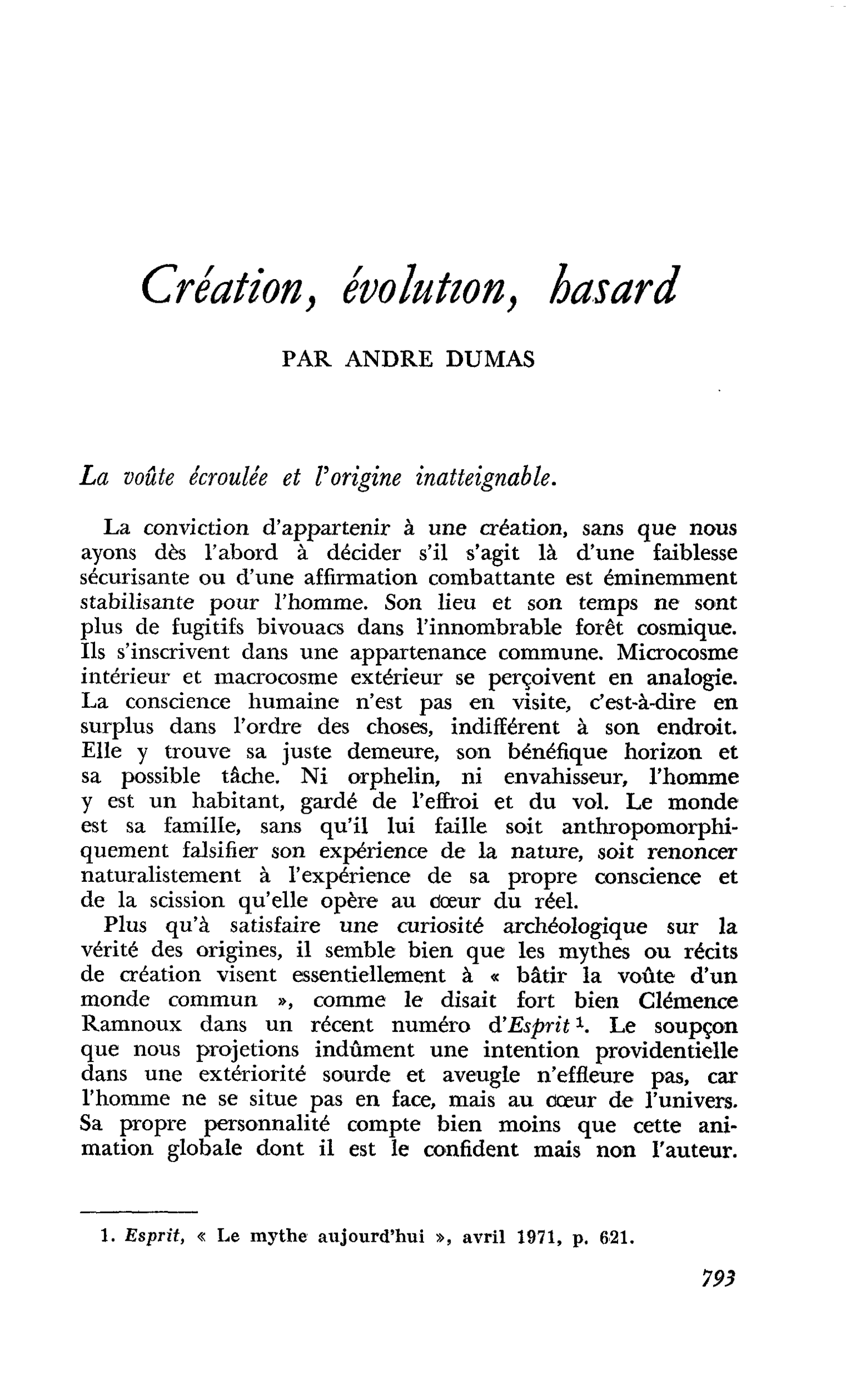 Création, évolution, hasard