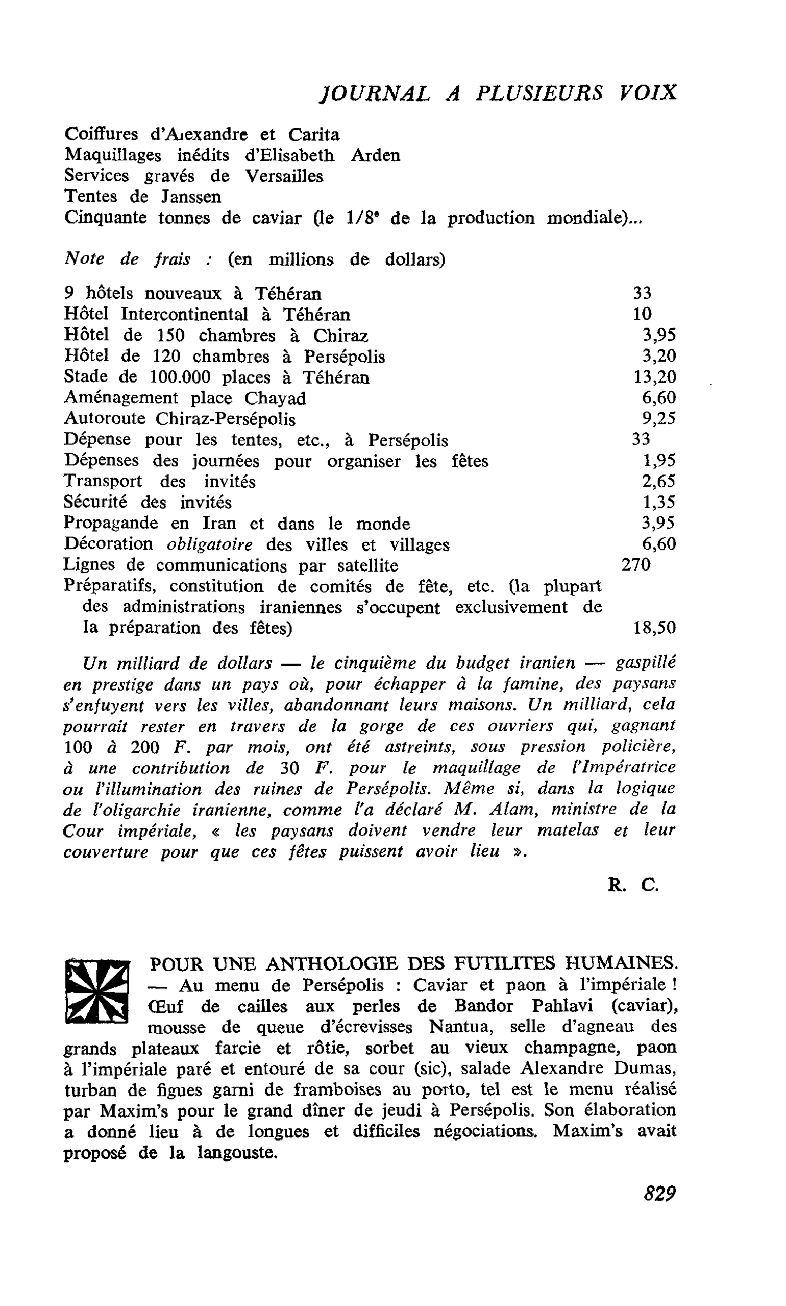 POUR UNE ANTHOLOGIE DES FUTILITES HUMAINES