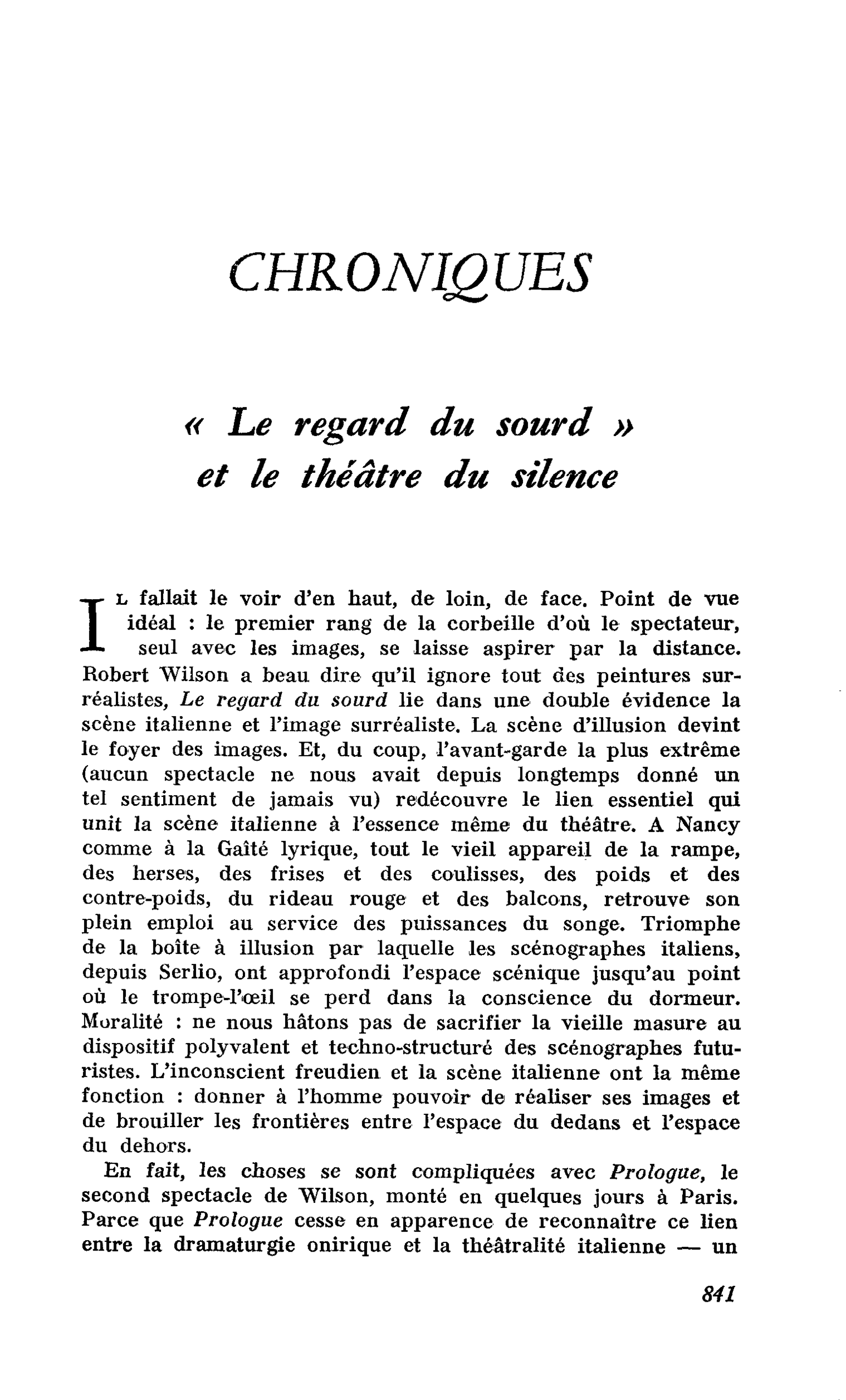 « Le regard du sourd » et le théâtre du silence