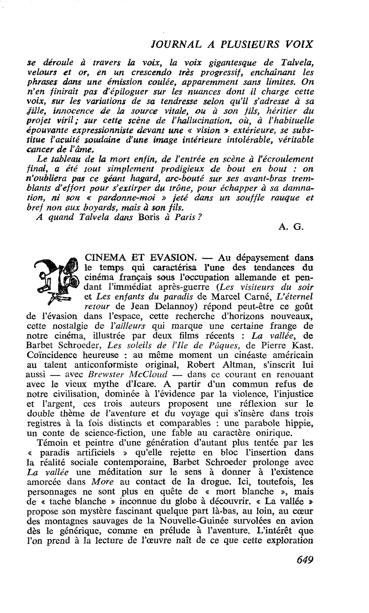 CINEMA ET EVASION
