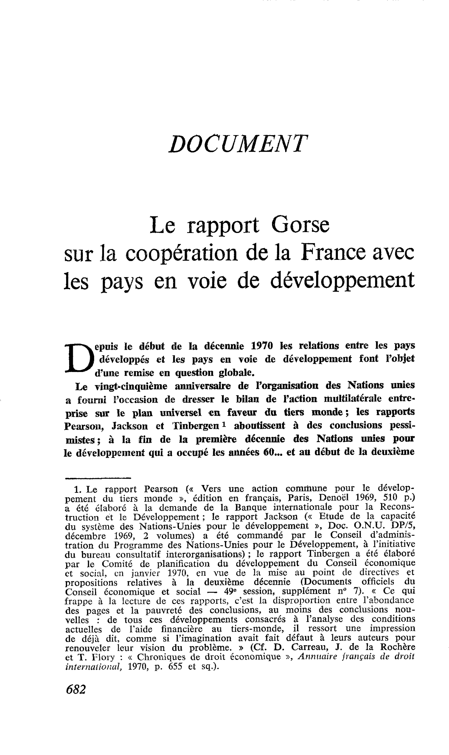Le rapport Gorse sur la coopération de la France avec les pays en voie de développement