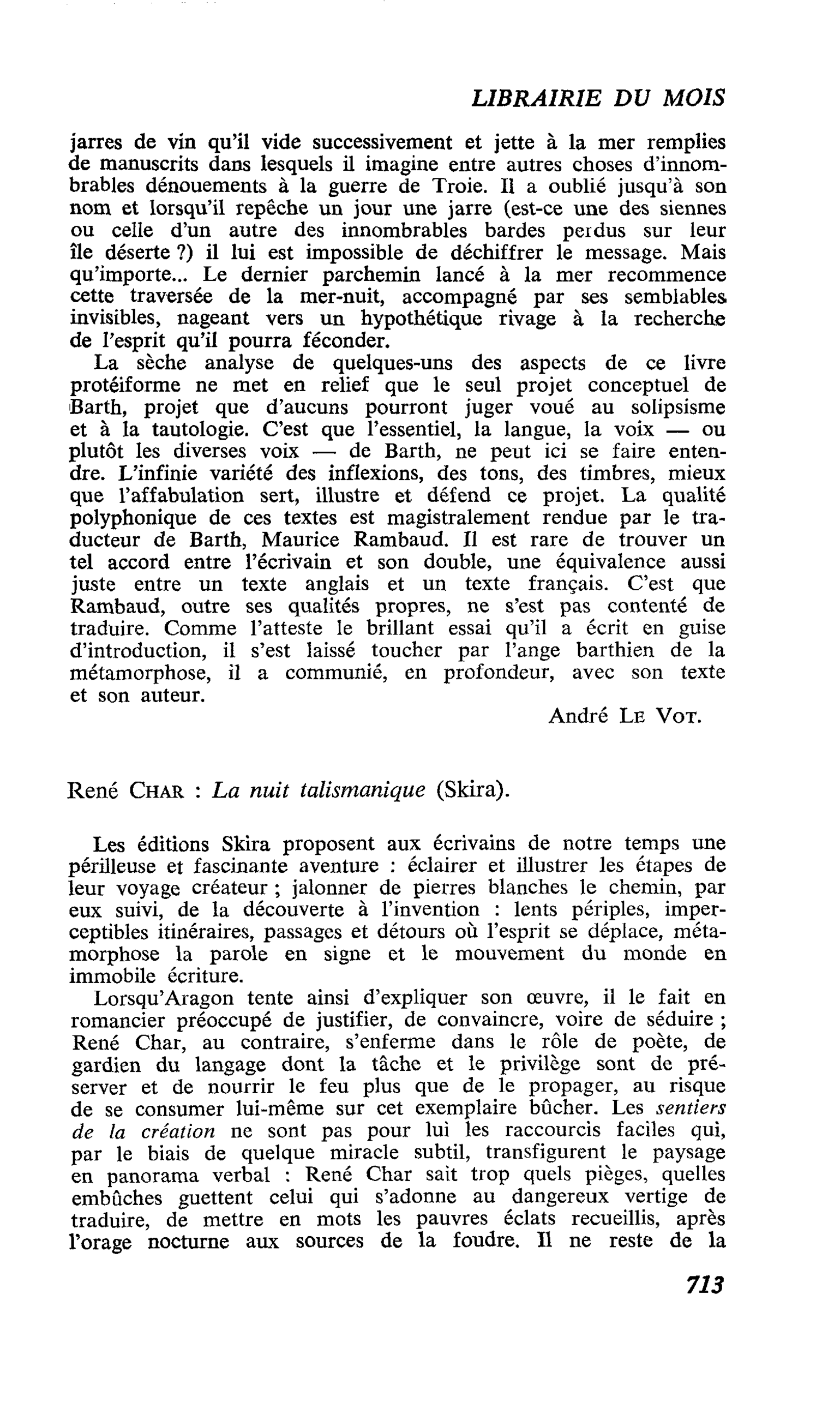 René Char : La nuit talismanique