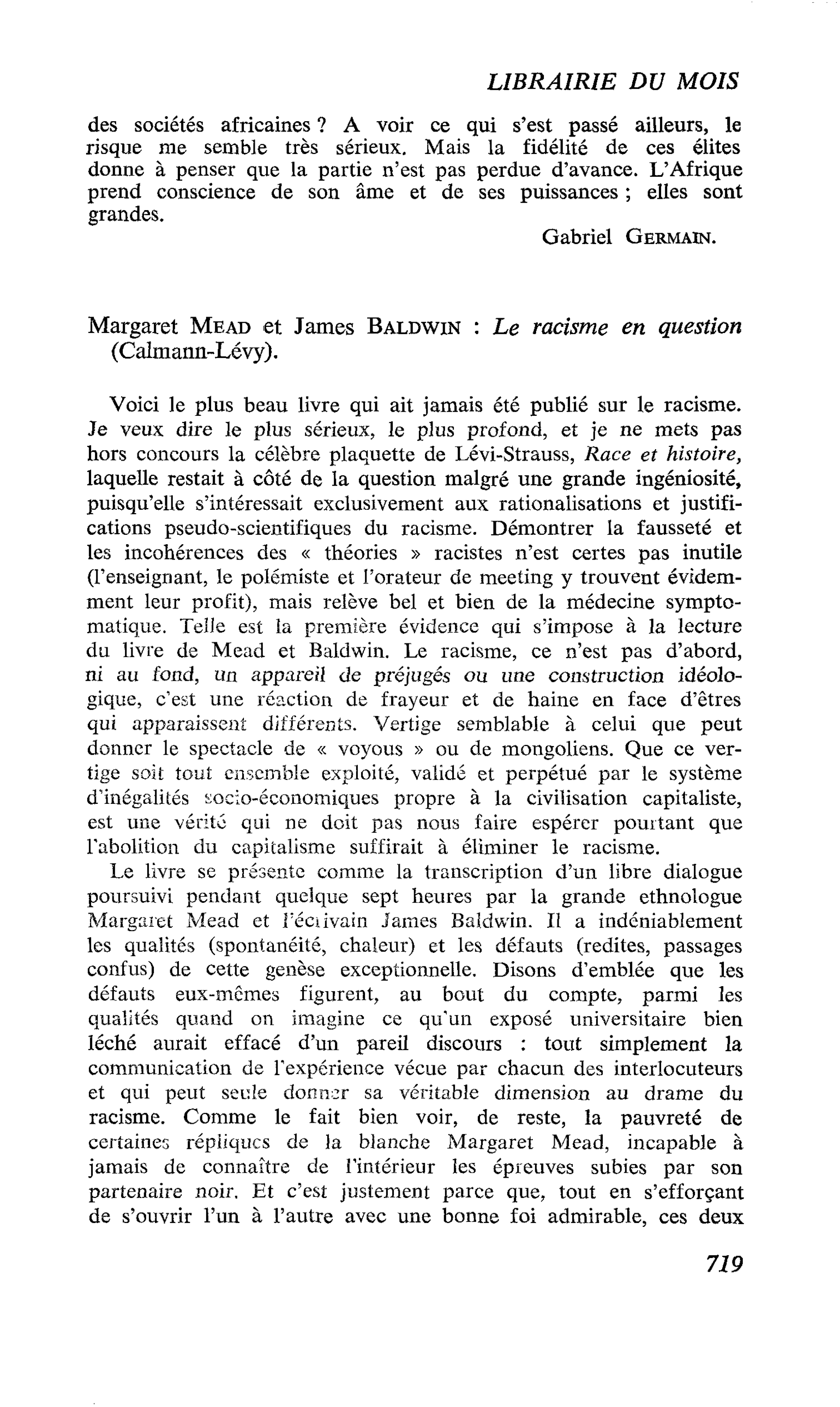 Margaret Mead et James Baldwin : Le racisme en question
