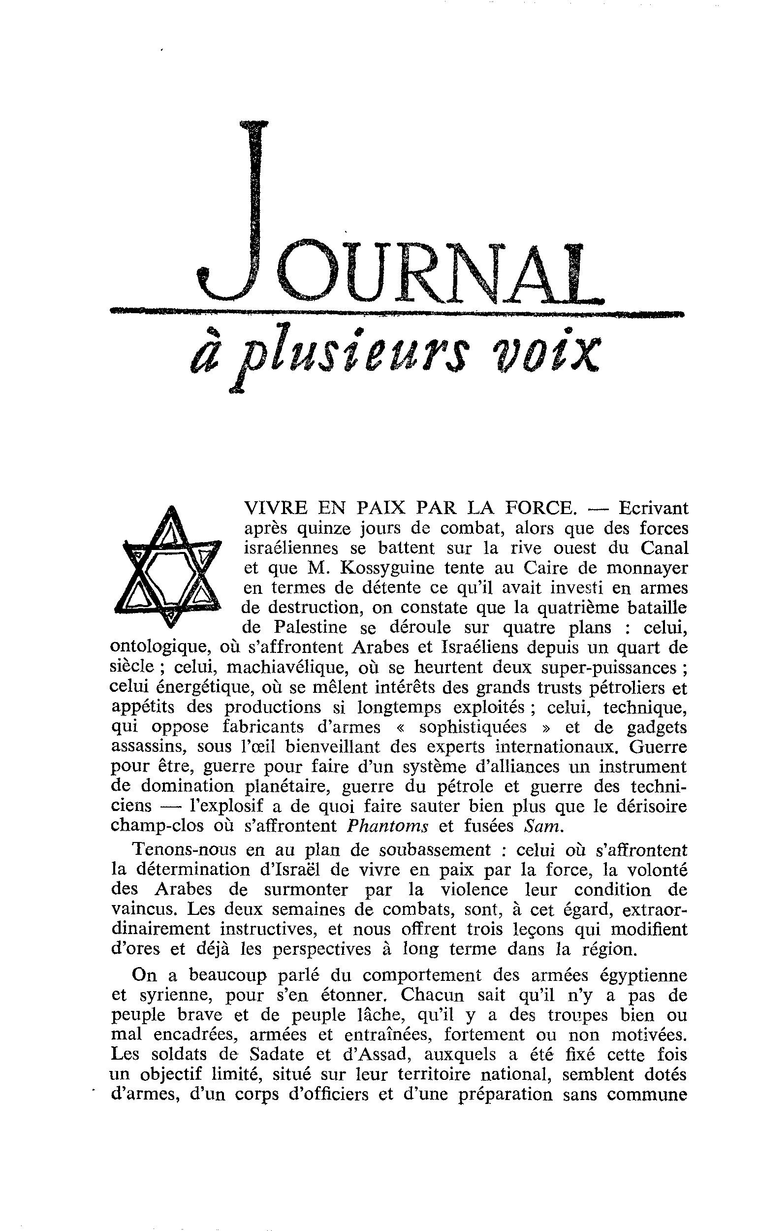 VIVRE EN PAIX PAR LA FORCE