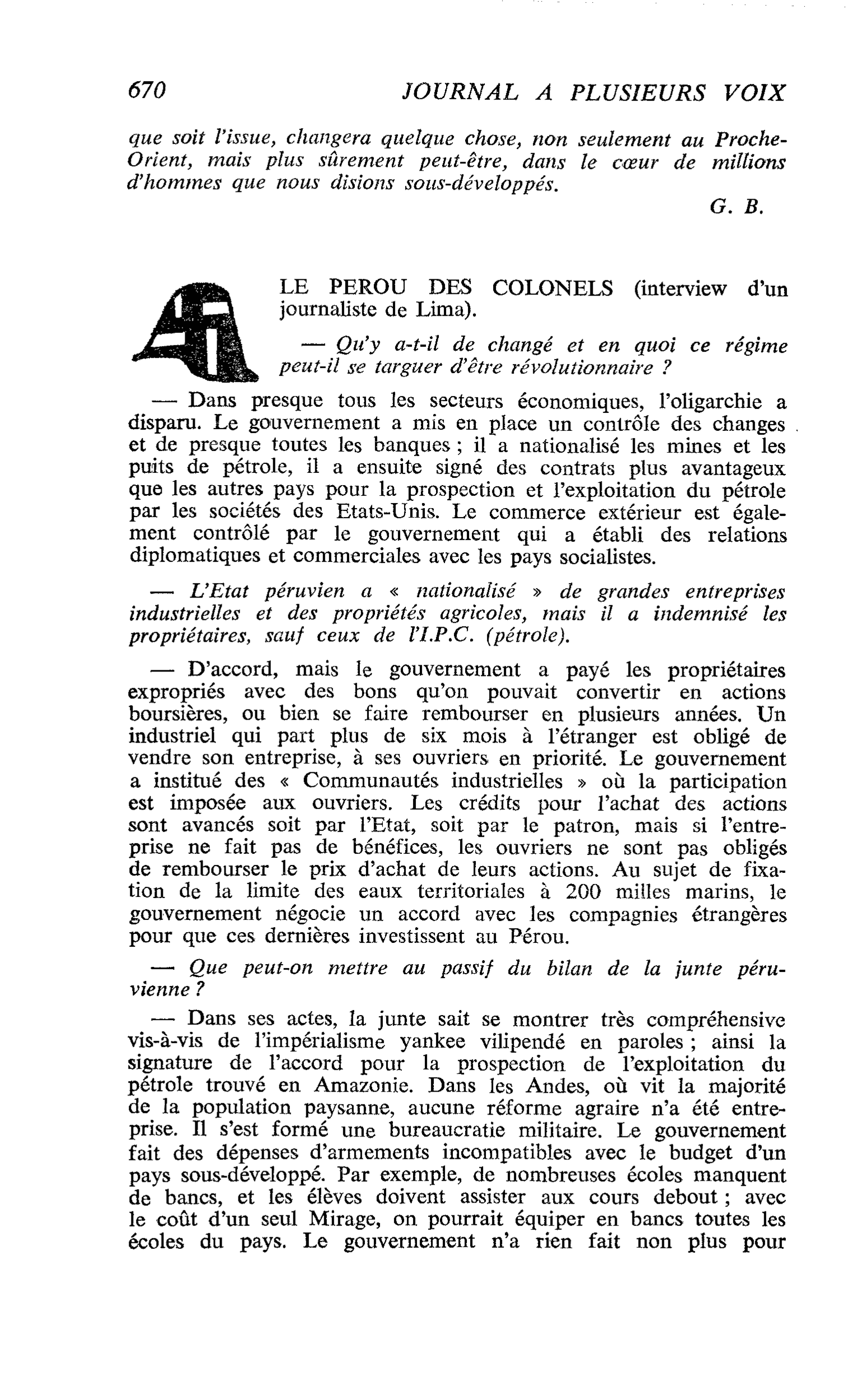 LE PEROU DES COLONELS (interview d’un journaliste de Lima)
