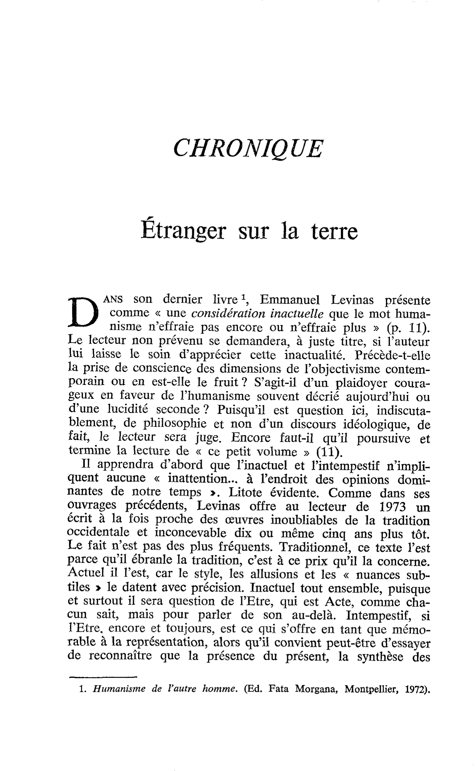 Étranger sur la terre