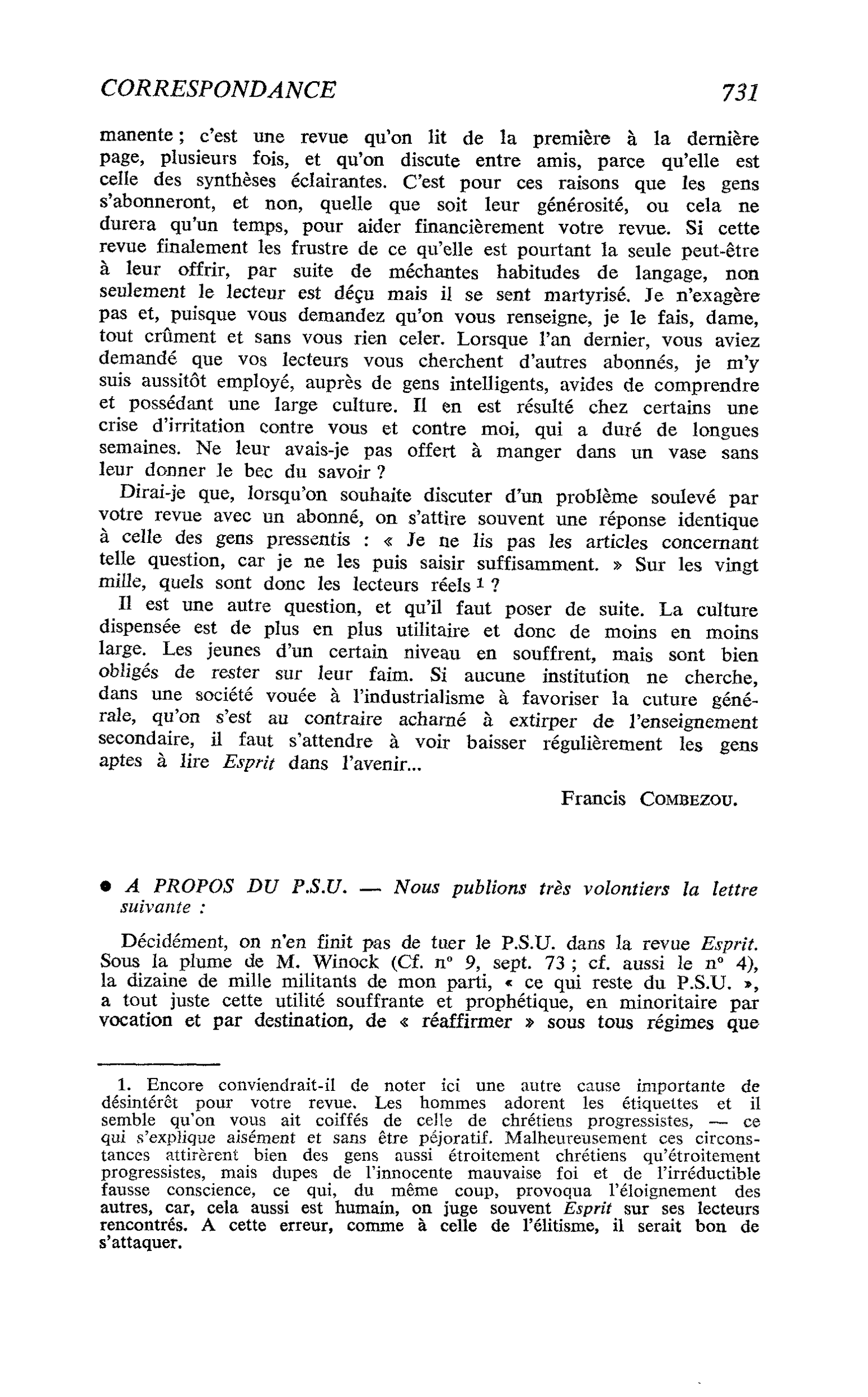 A PROPOS DU P.S.U.