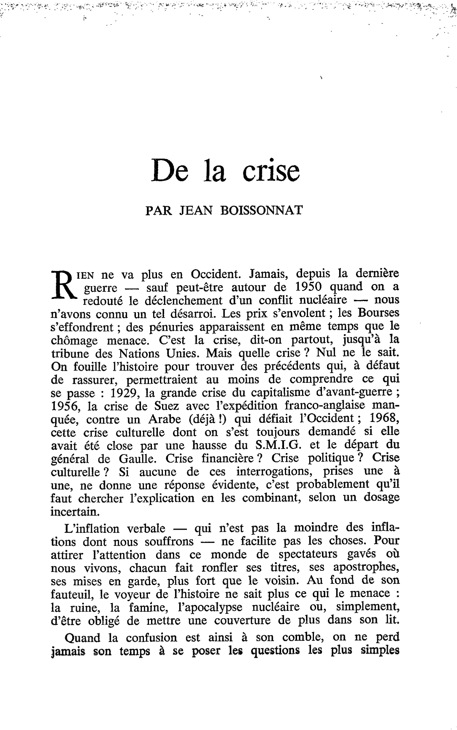 De la crise