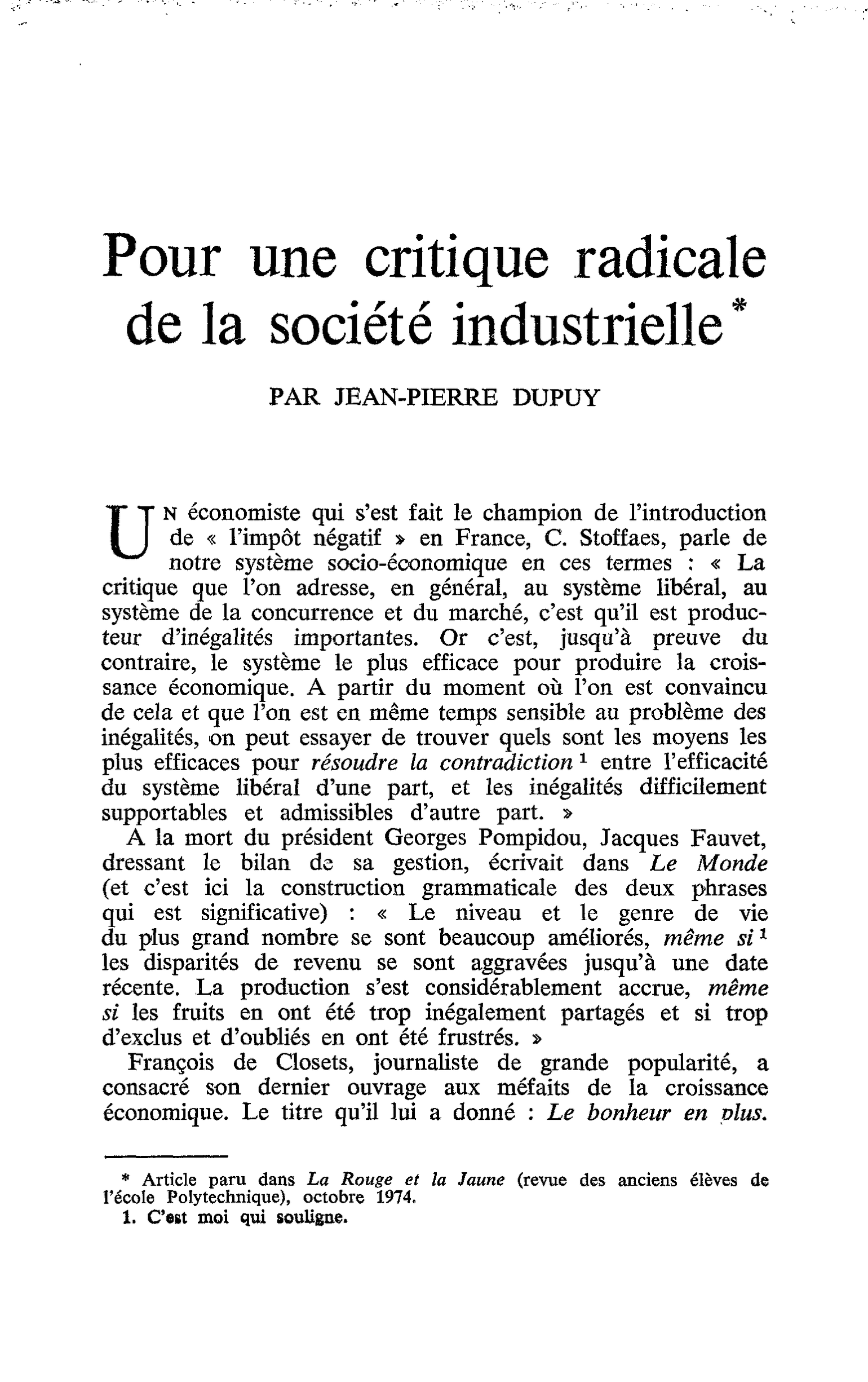 Pour une critique radicale de la société industrielle