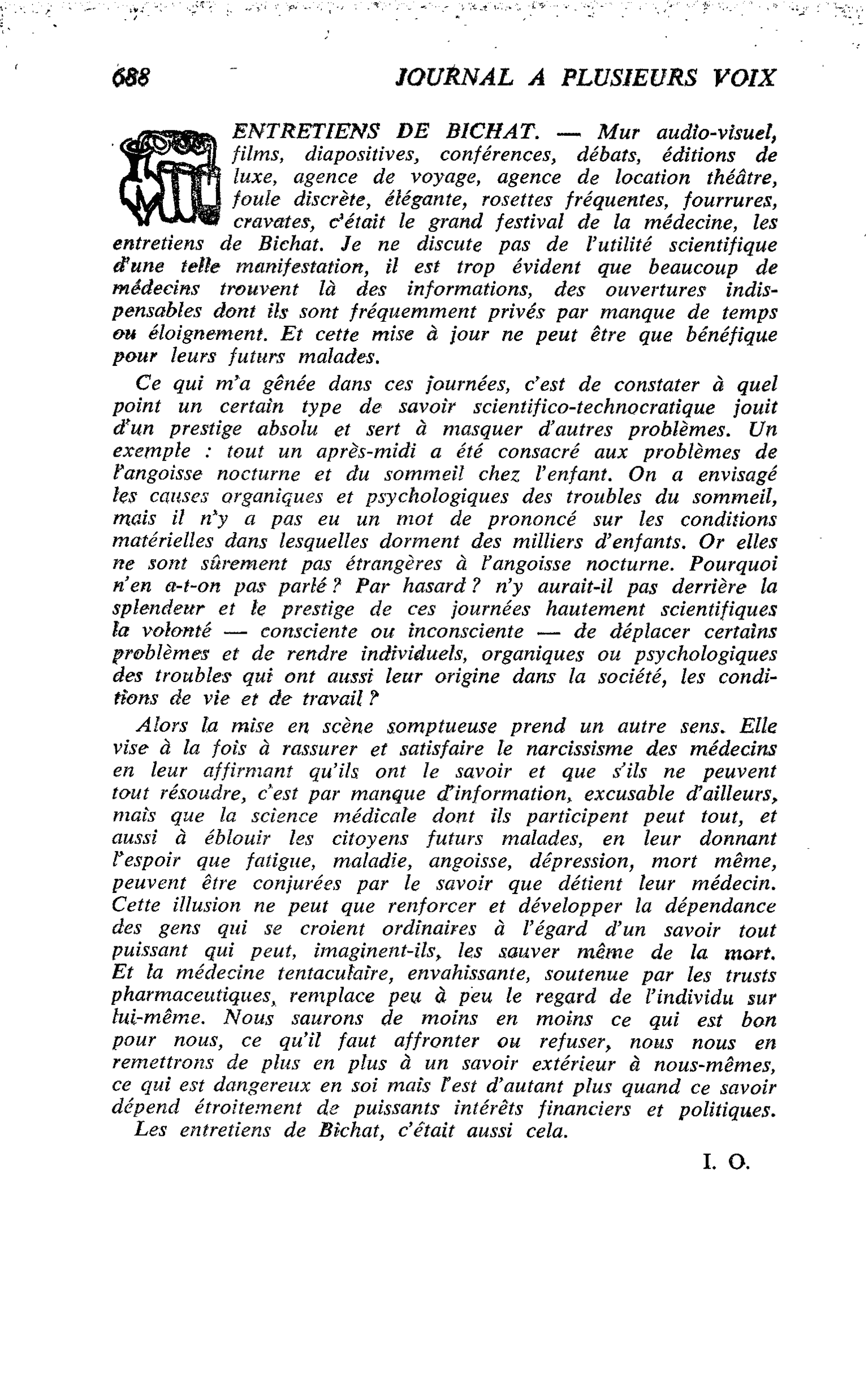 ENTRETIENS DE BICHAT