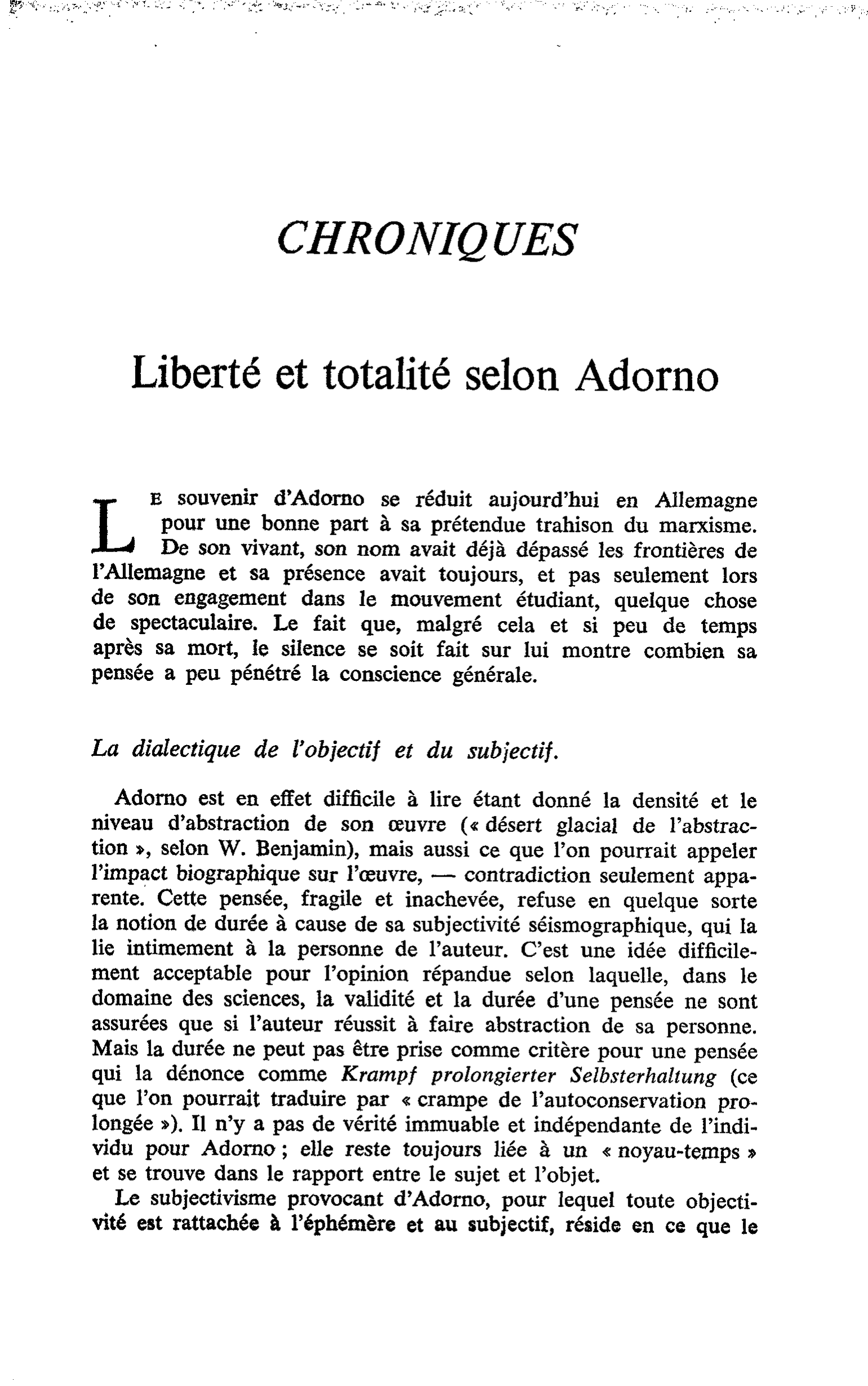 Liberté et totalité selon Adorno