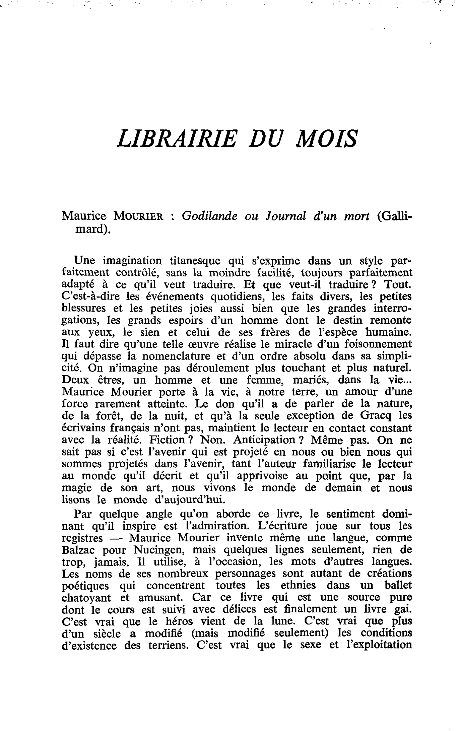 Maurice Mourier : Godilande ou Journal d’un mort
