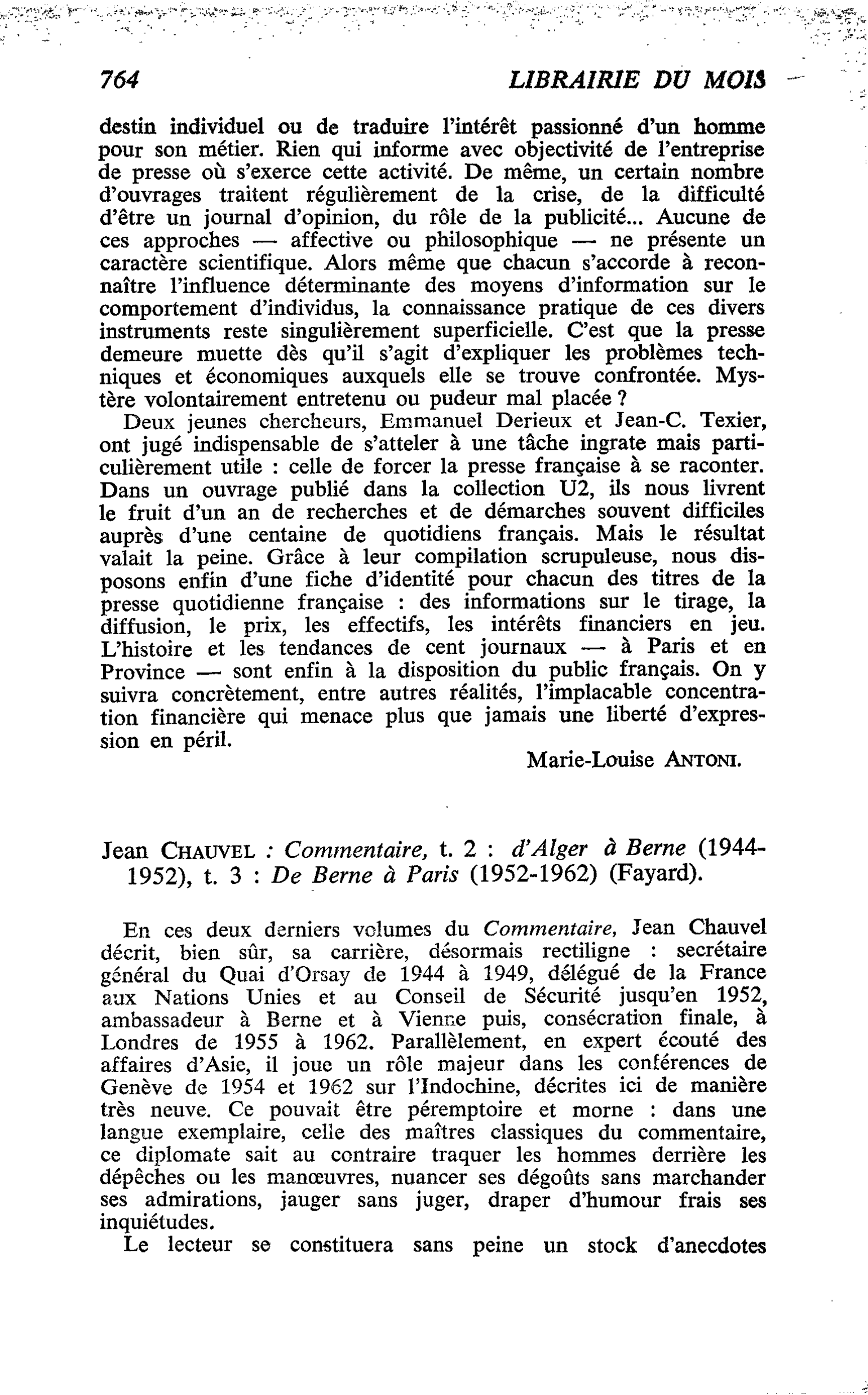 Jean Chauvel : Commentaire, t. 2 : d’Alger à Berne (1944- 1952), t. 3 : De Berne à Paris (1952-1962)