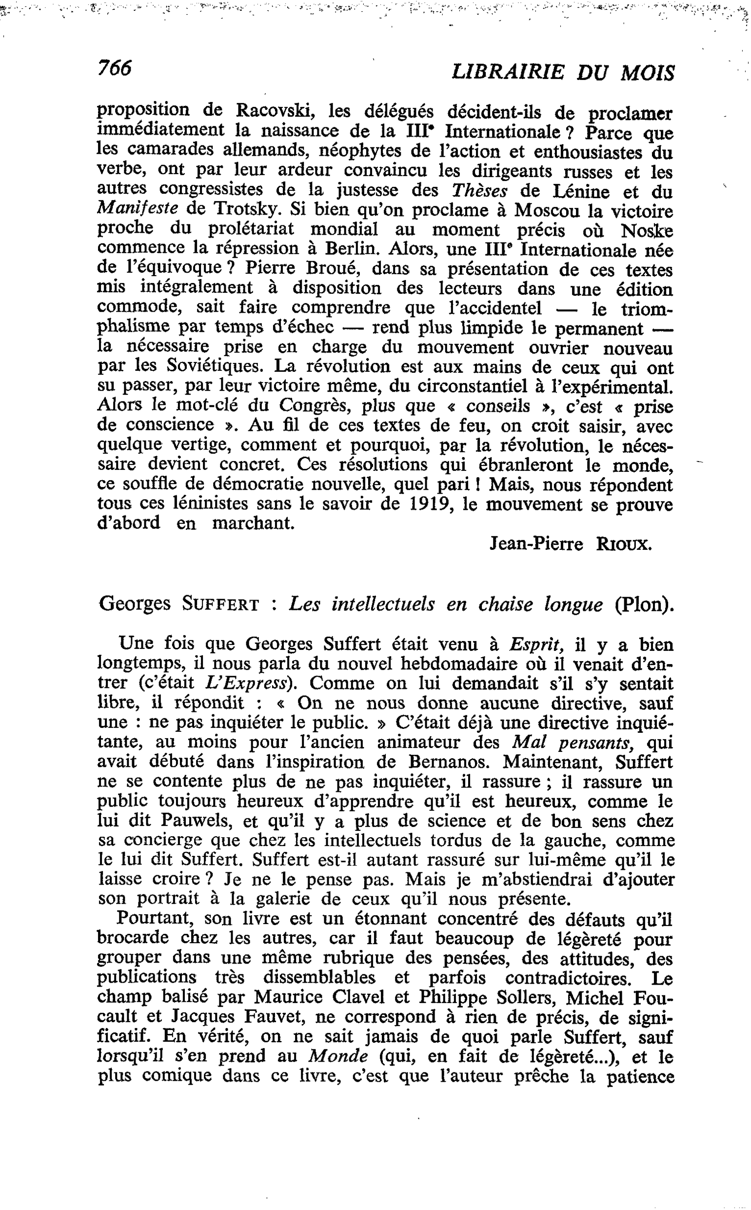 Georges Suffert : Les intellectuels en chaise longue