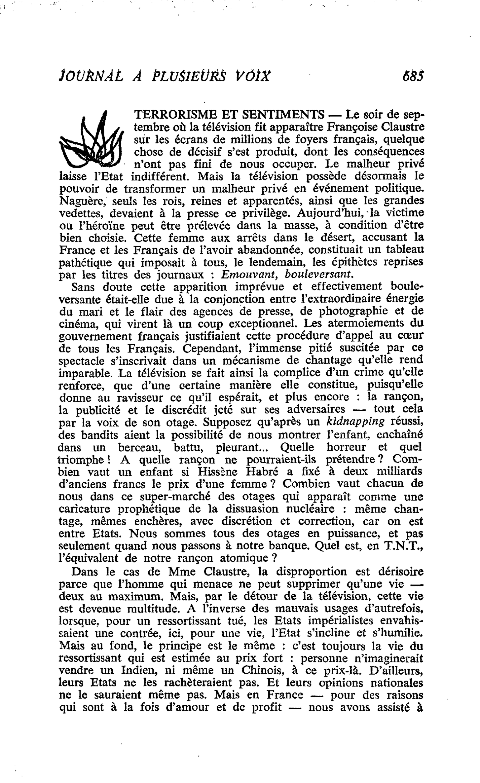 TERRORISME ET SENTIMENTS