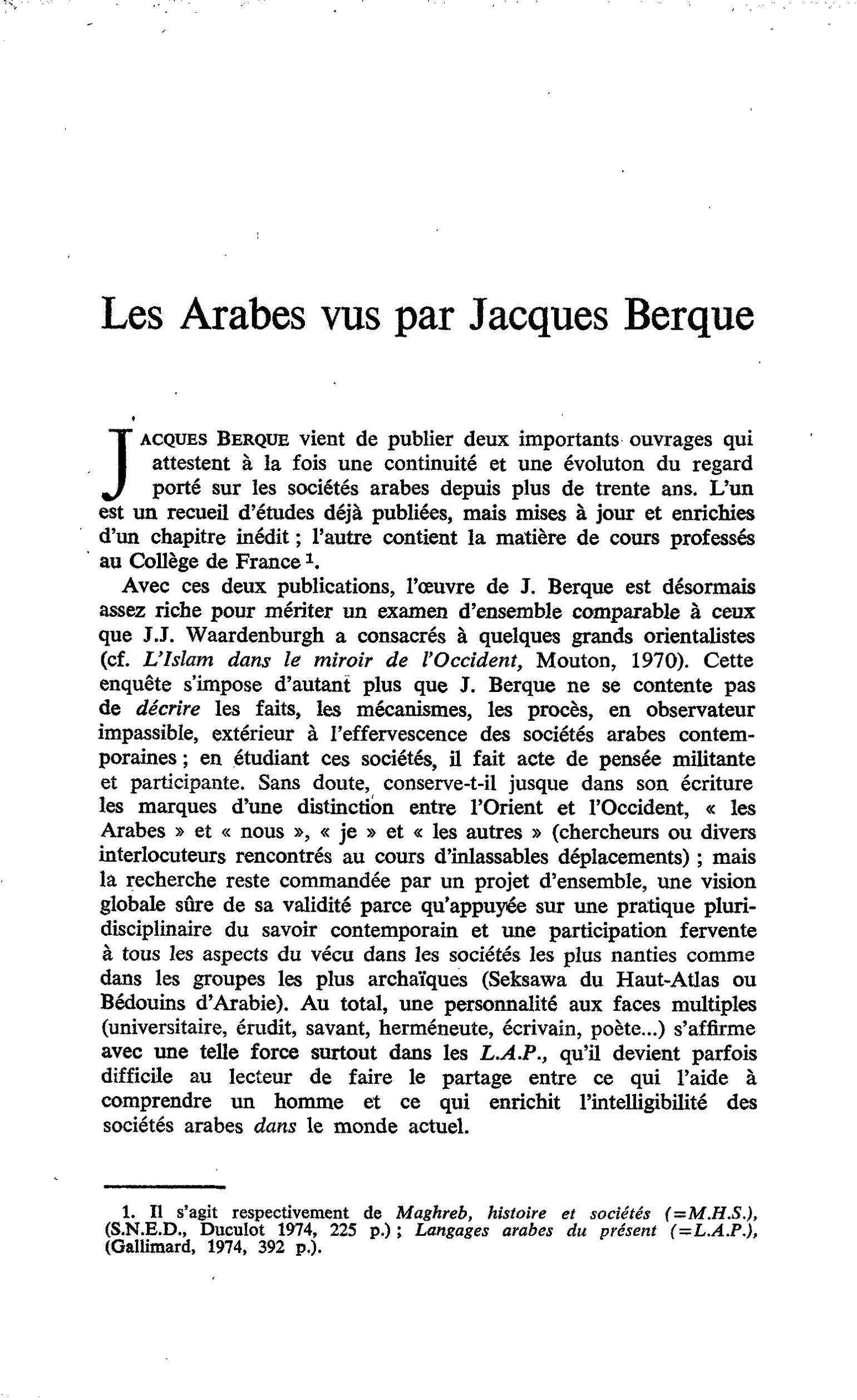 Les Arabes vus par Jacques Berque