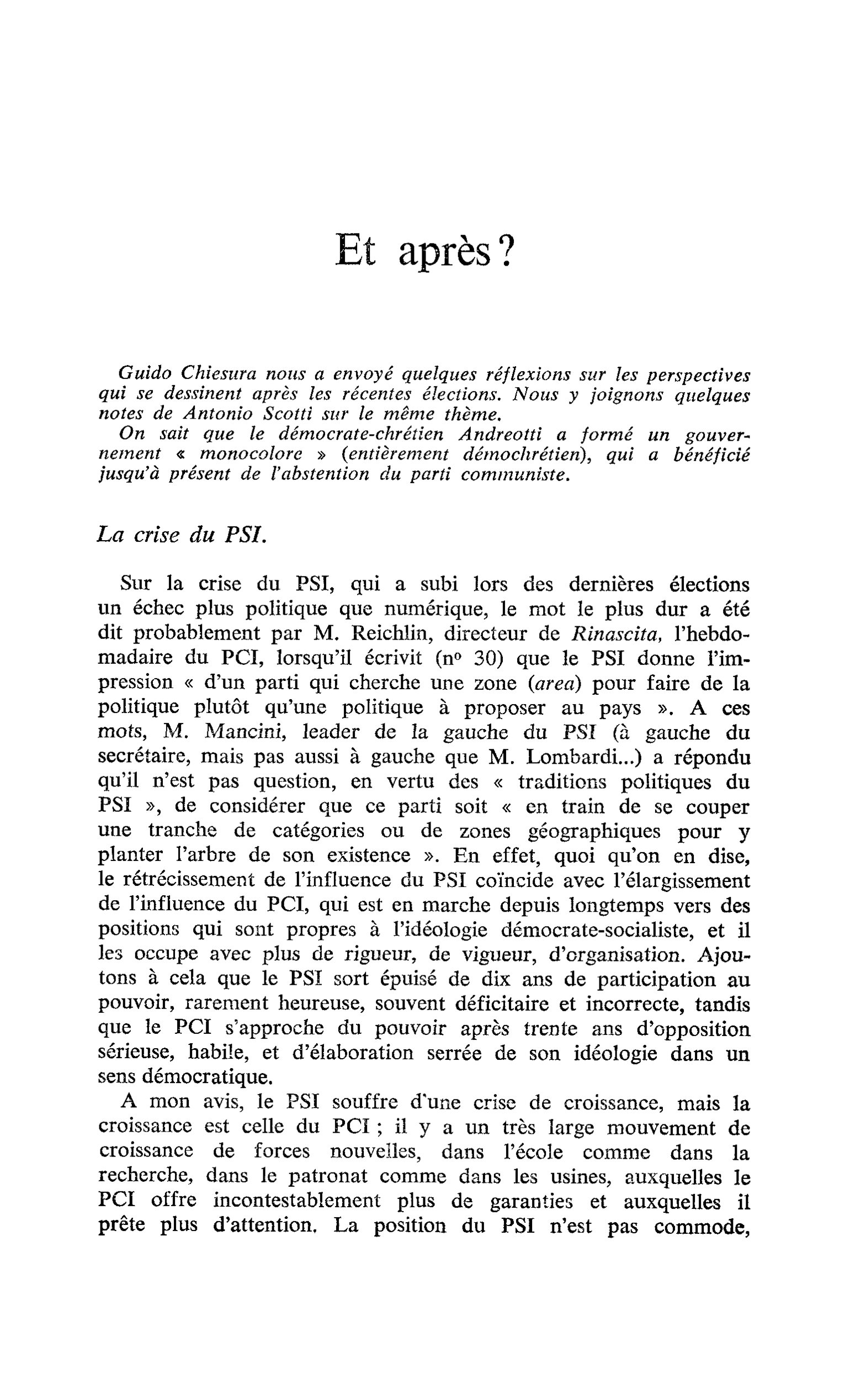 Et après ?