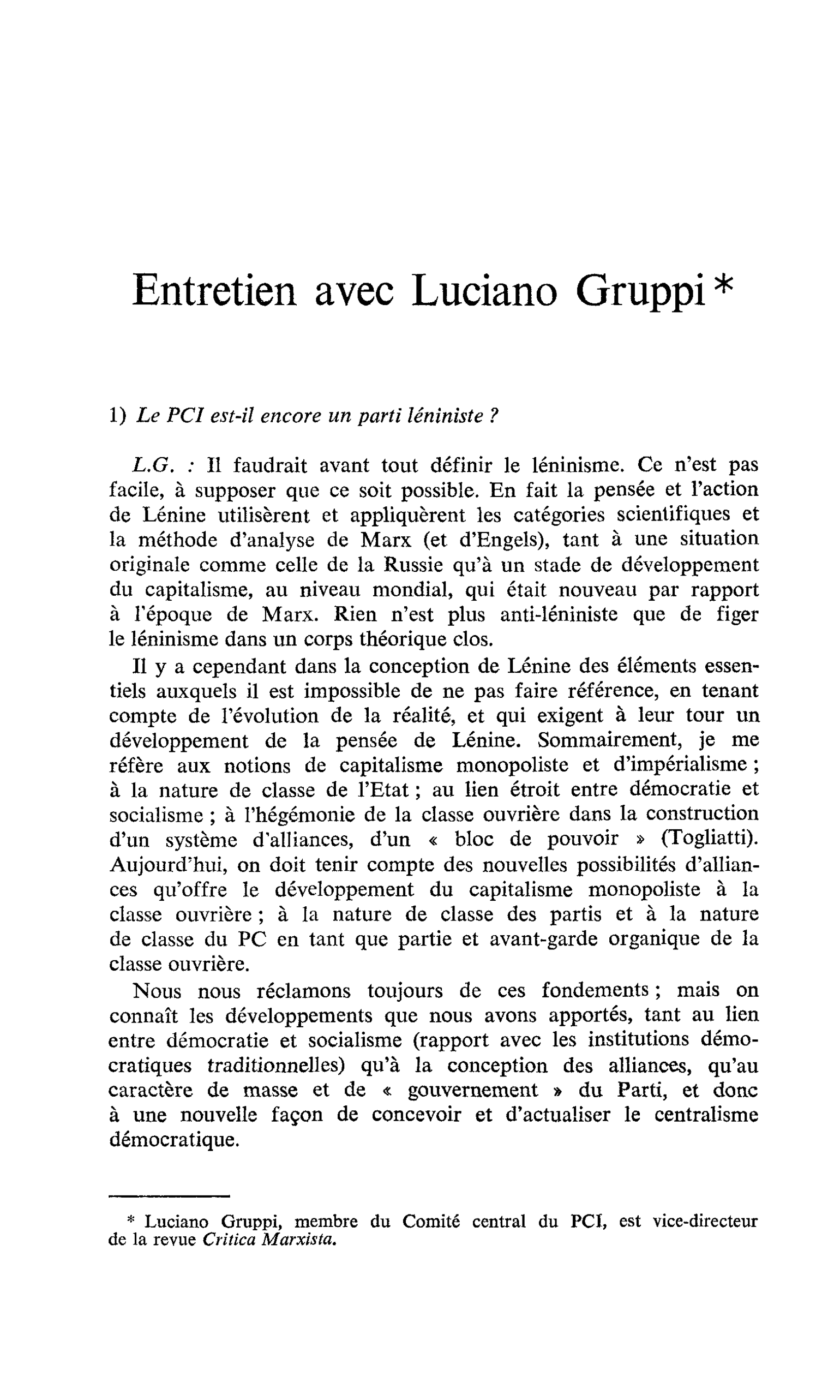 Entretien avec Luciano Gruppi
