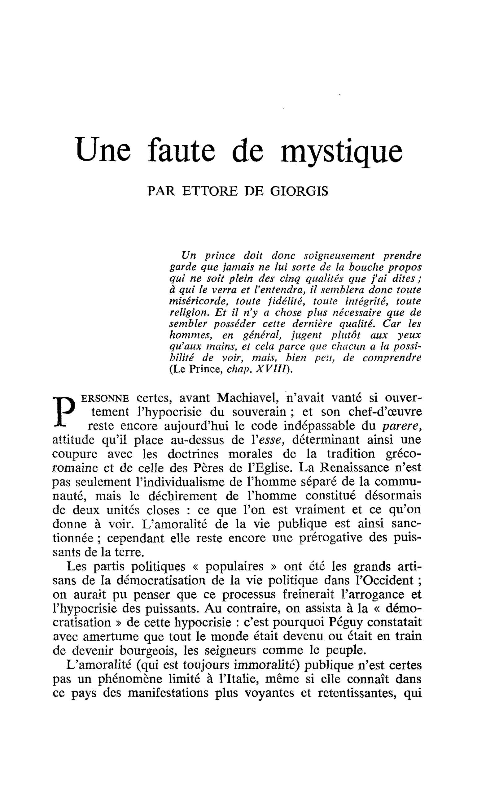 Une faute de mystique