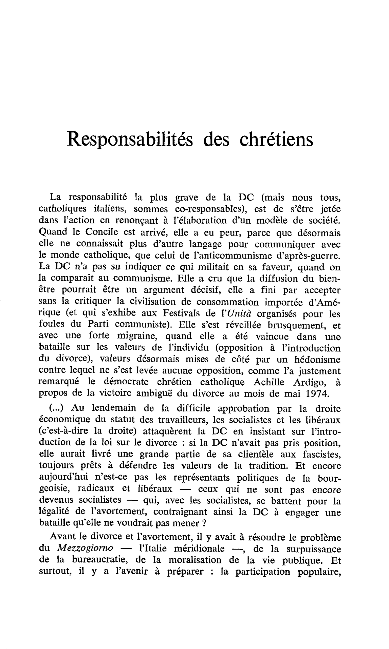 Responsabilités des chrétiens