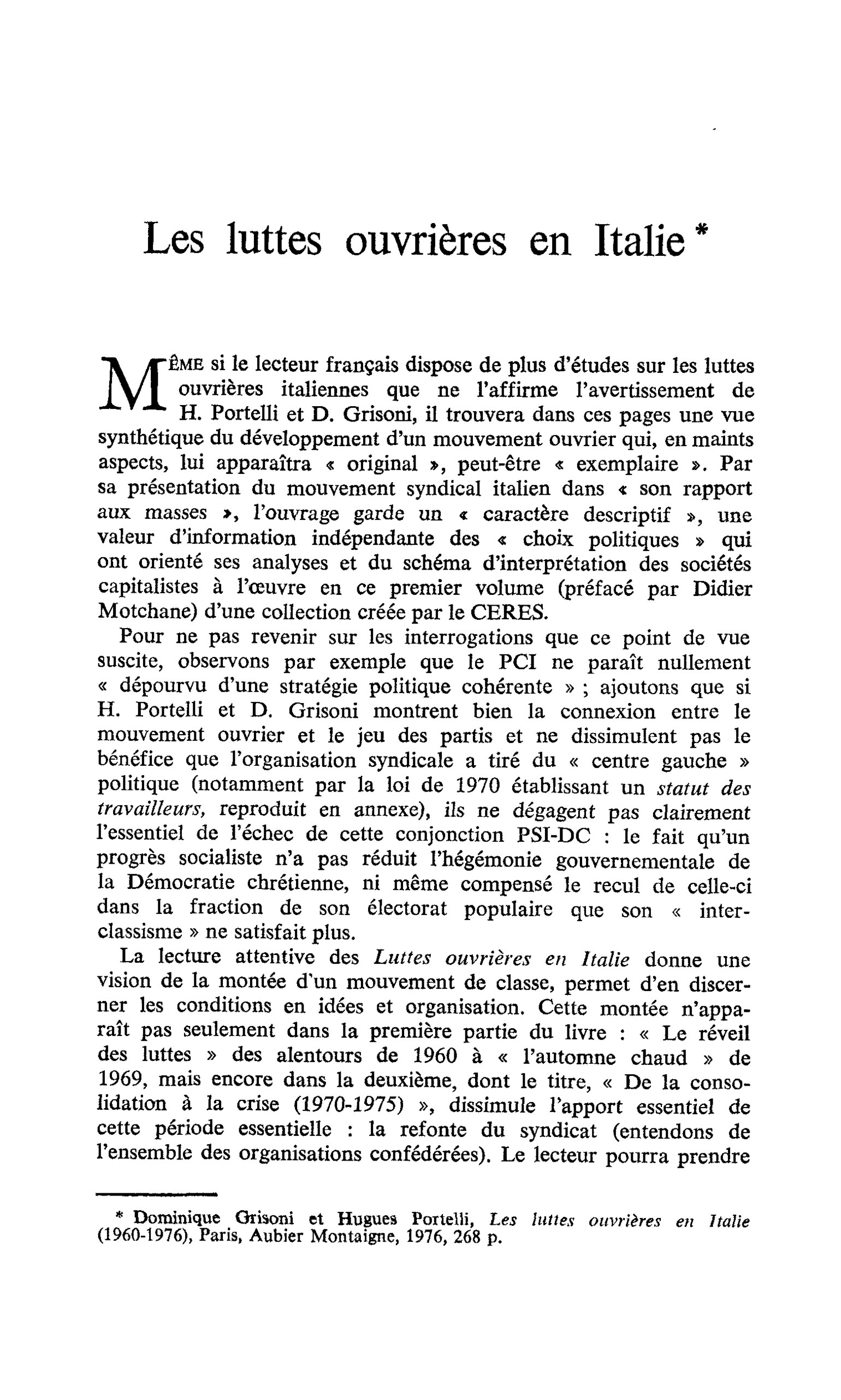 Les luttes ouvrières en Italie