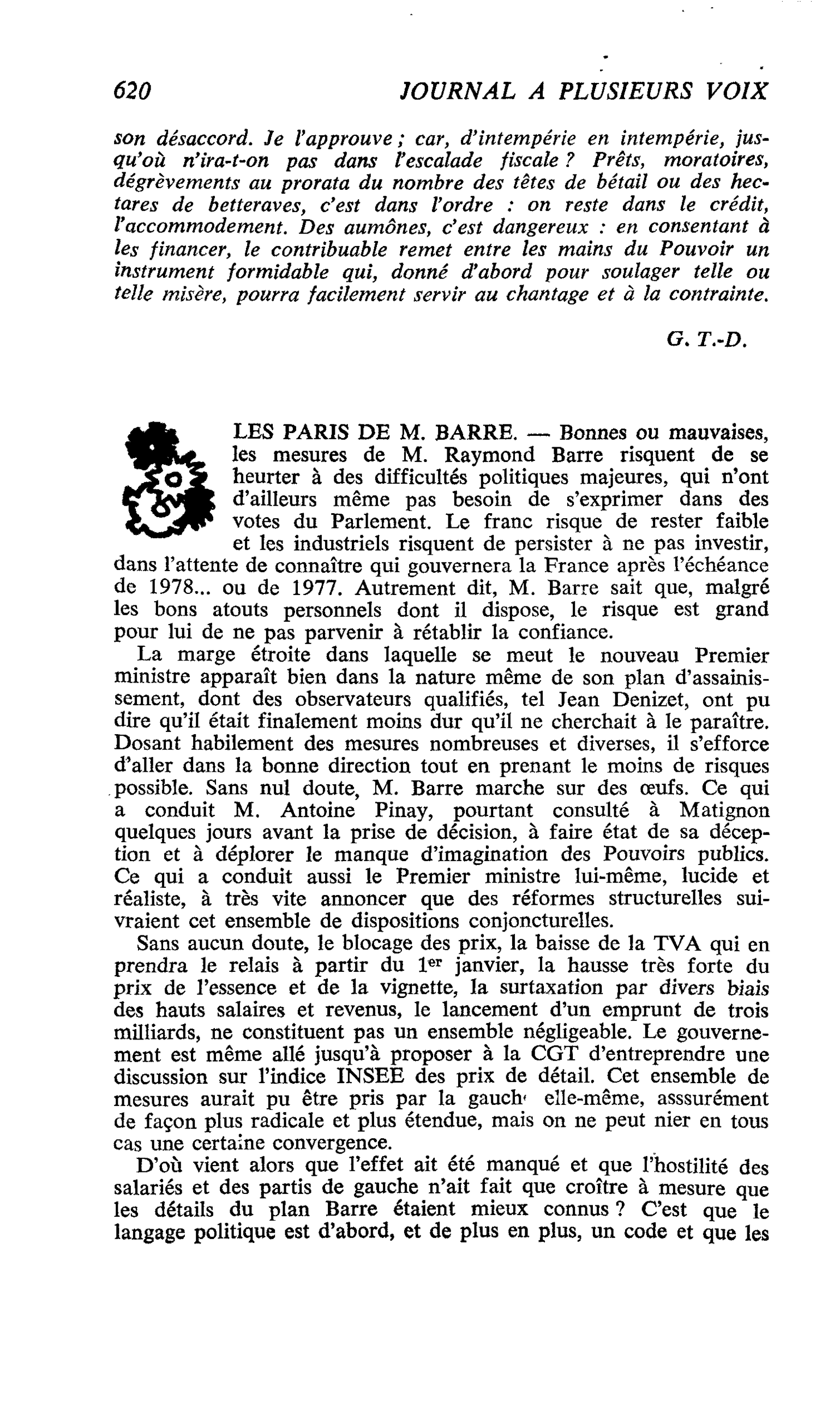 LES PARIS DE M. BARRE