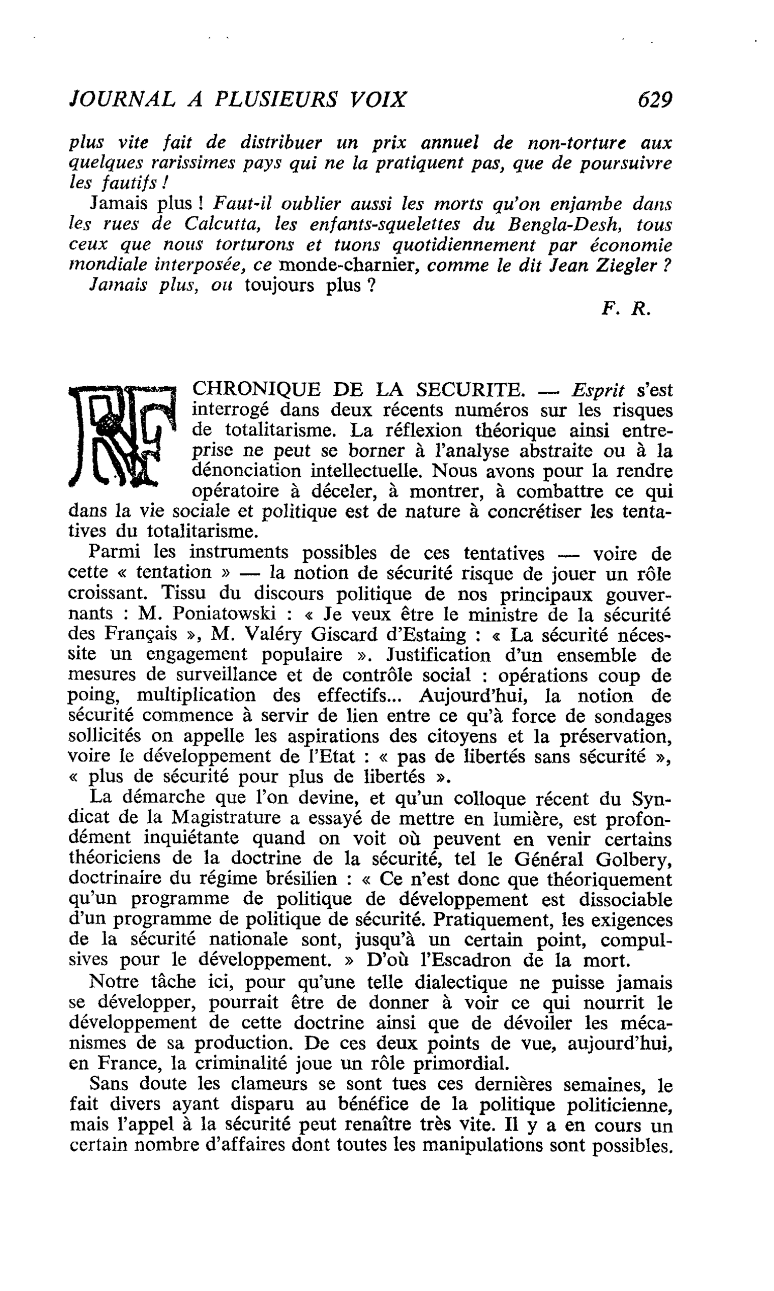 CHRONIQUE DE LA SECURITE
