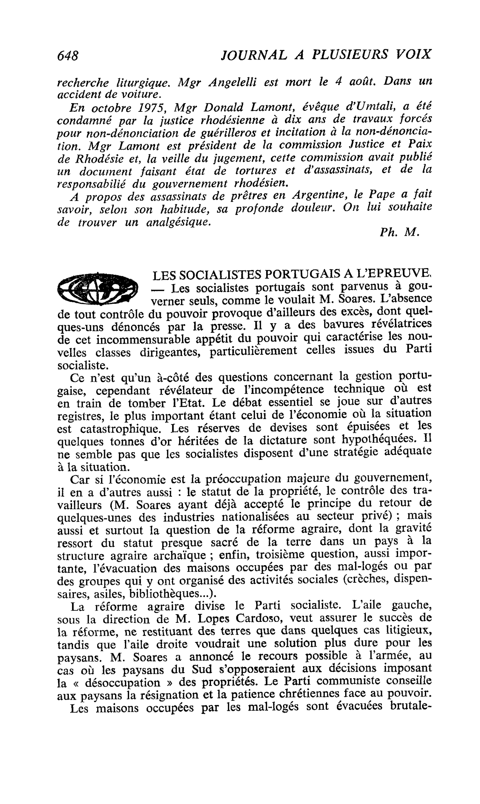 LES SOCIALISTES PORTUGAIS A L’EPREUVE, 