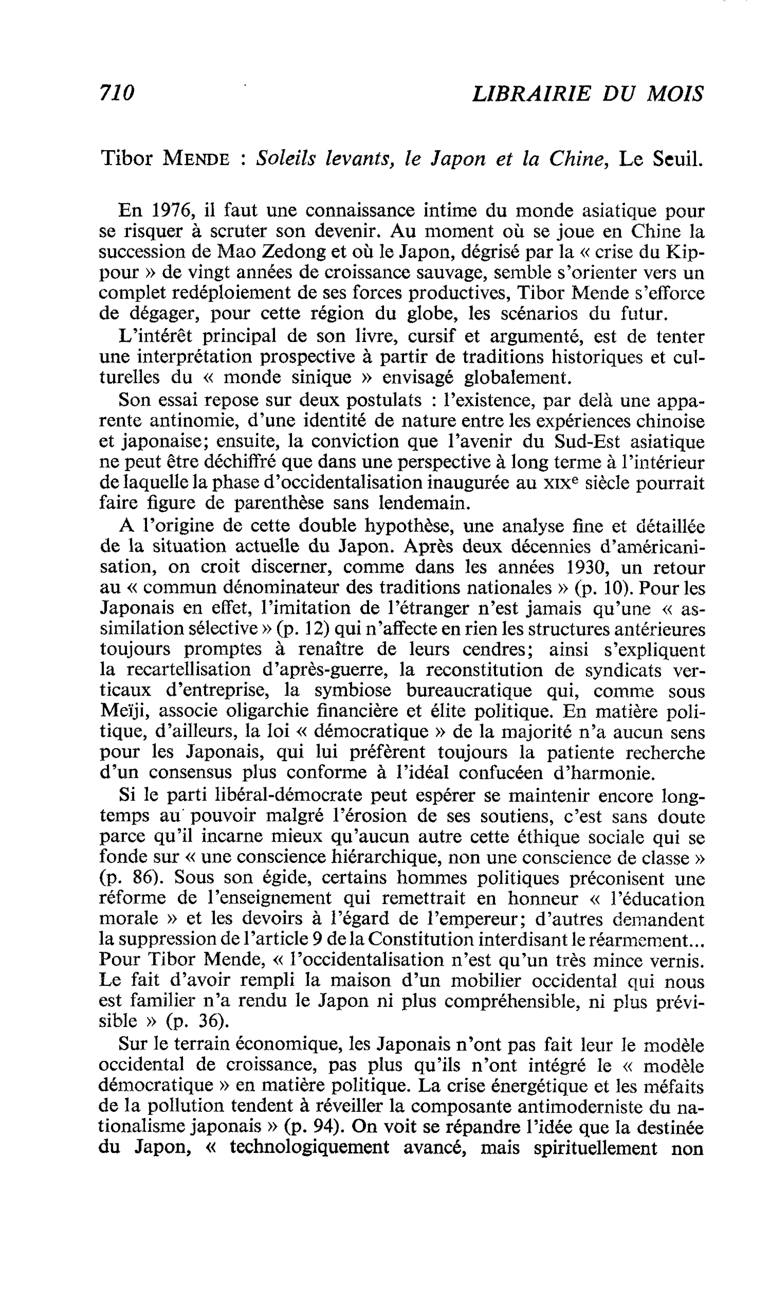 Tibor Mende : Soleils levants, le Japon et la Chine, 