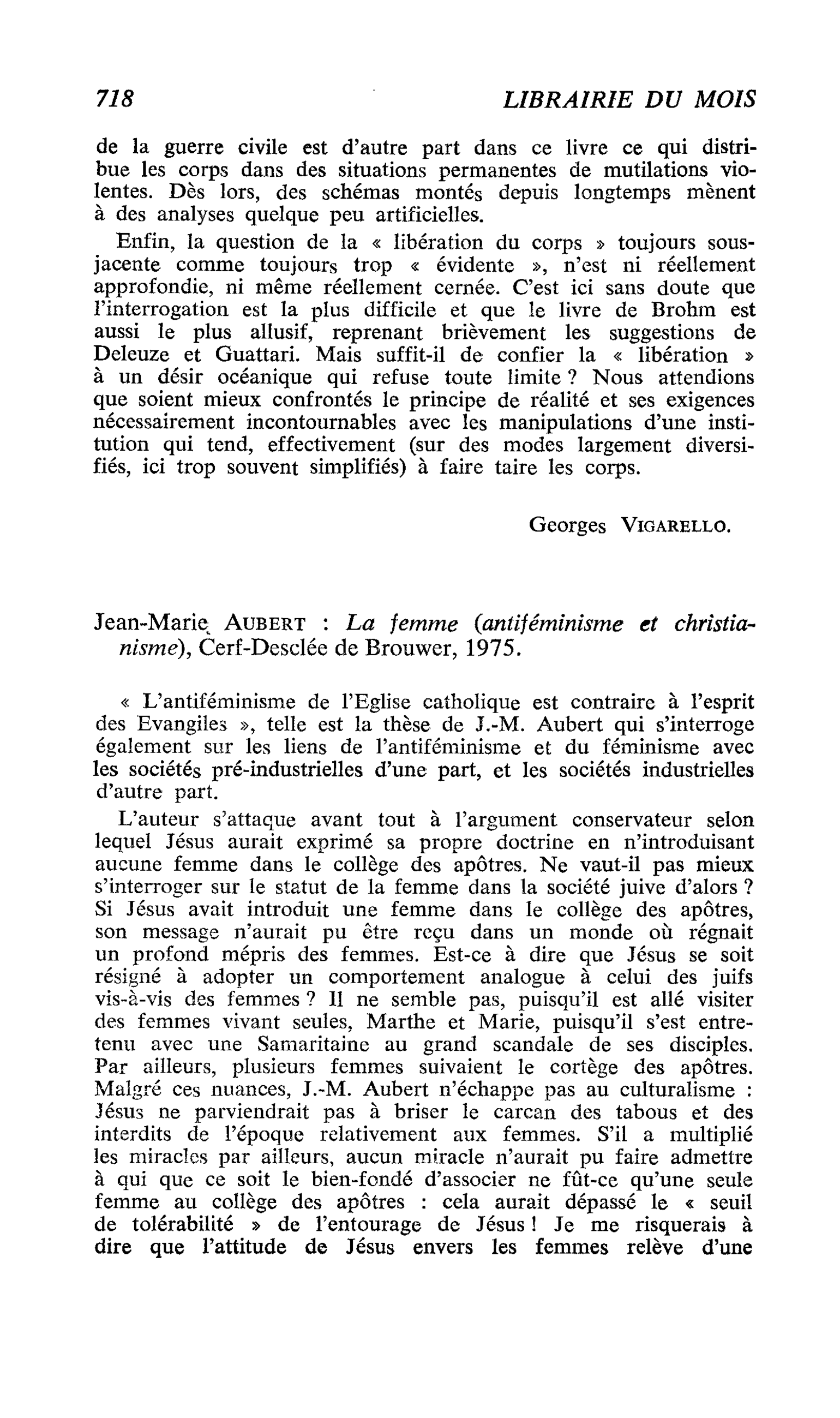 Jean-Marie Aubert : La femme (antiféminisme et christianisme)
