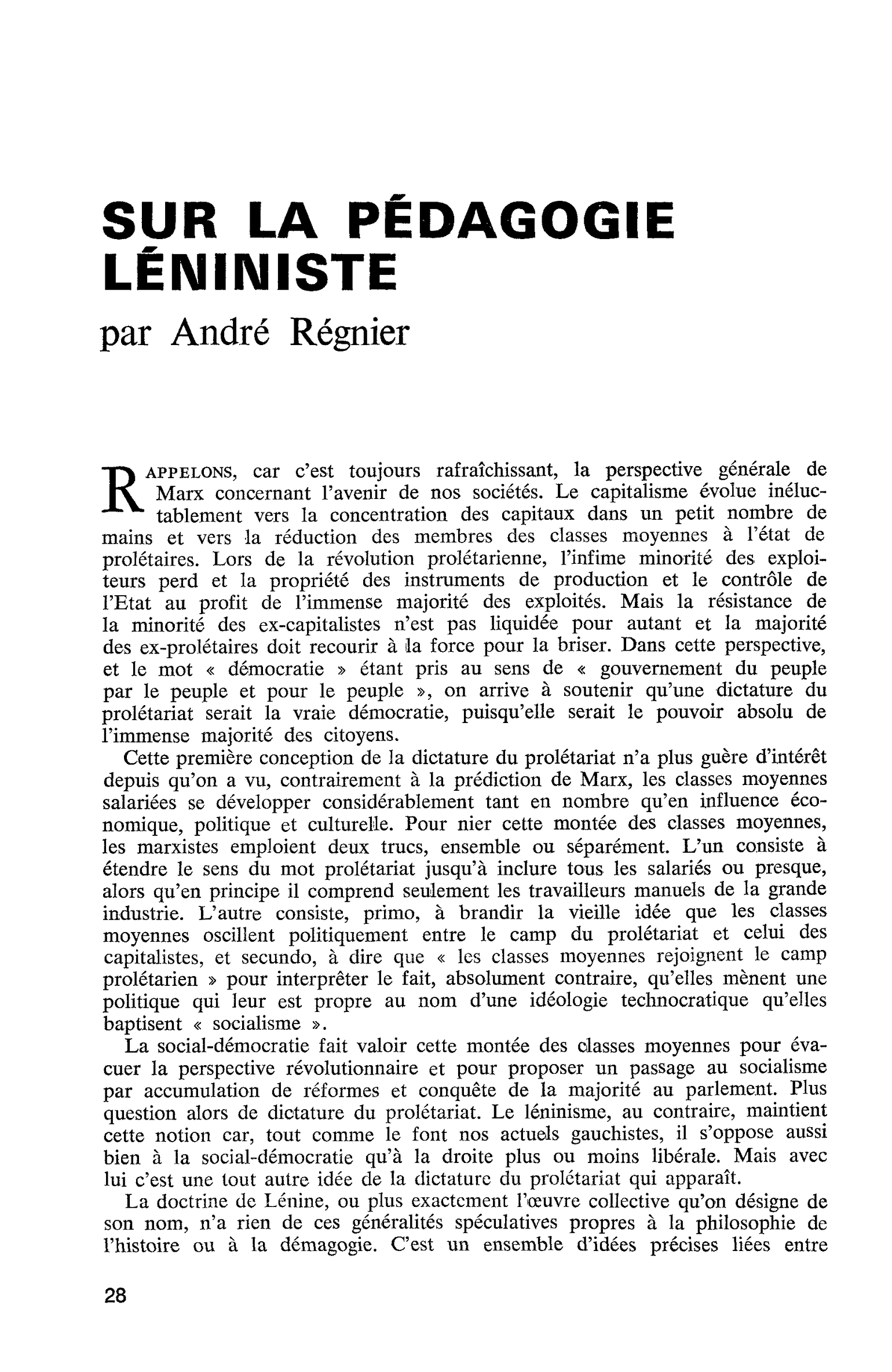 SUR LA PÉDAGOGIE LÉNINISTE