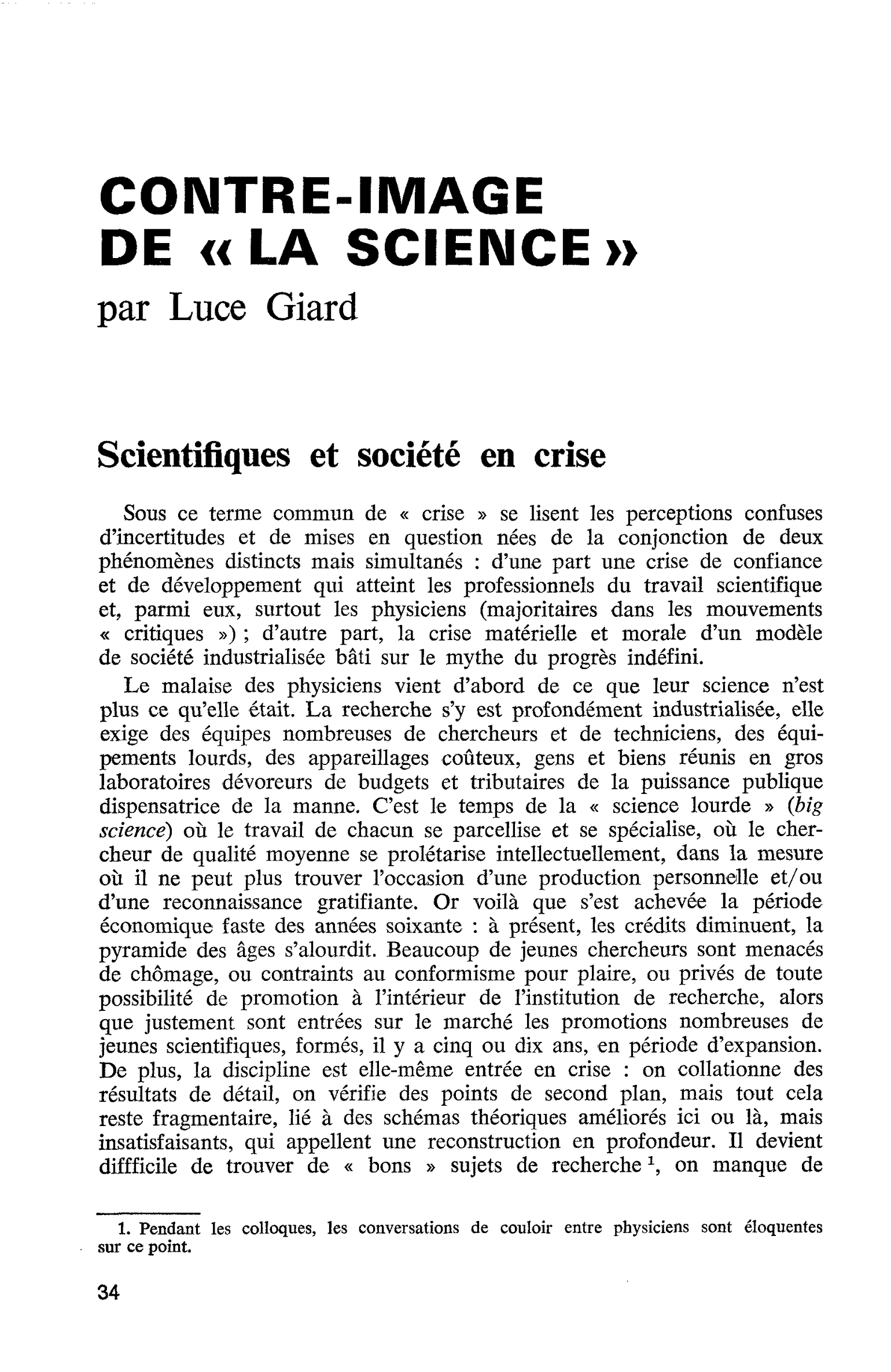 CONTRE-IMAGE DE « LA SCIENCE »