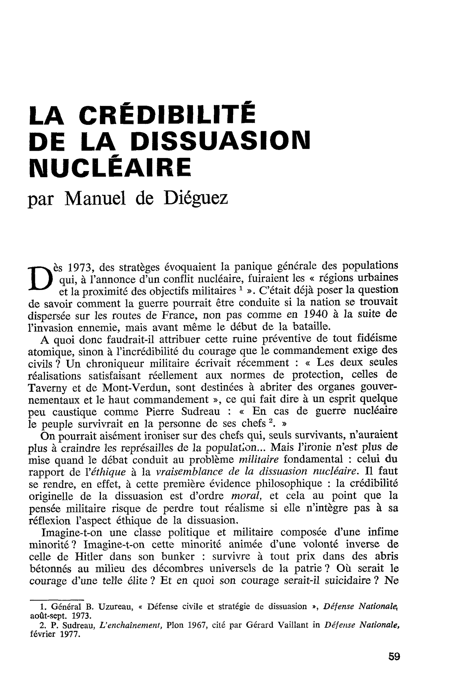 LA CRÉDIBILITÉ DE LA DISSUASION NUCLÉAIRE