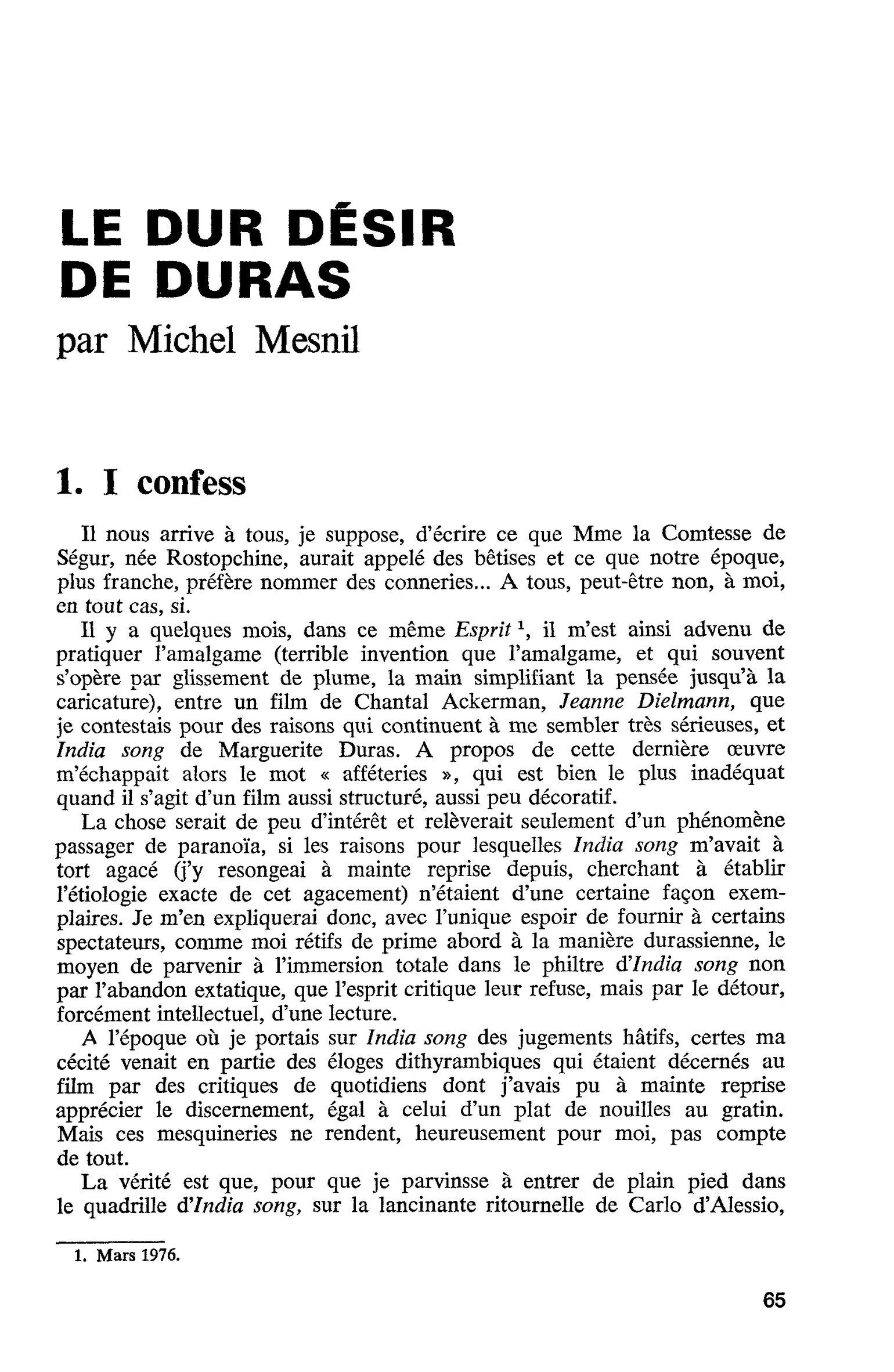 LE DUR DÉSIR DE DURAS