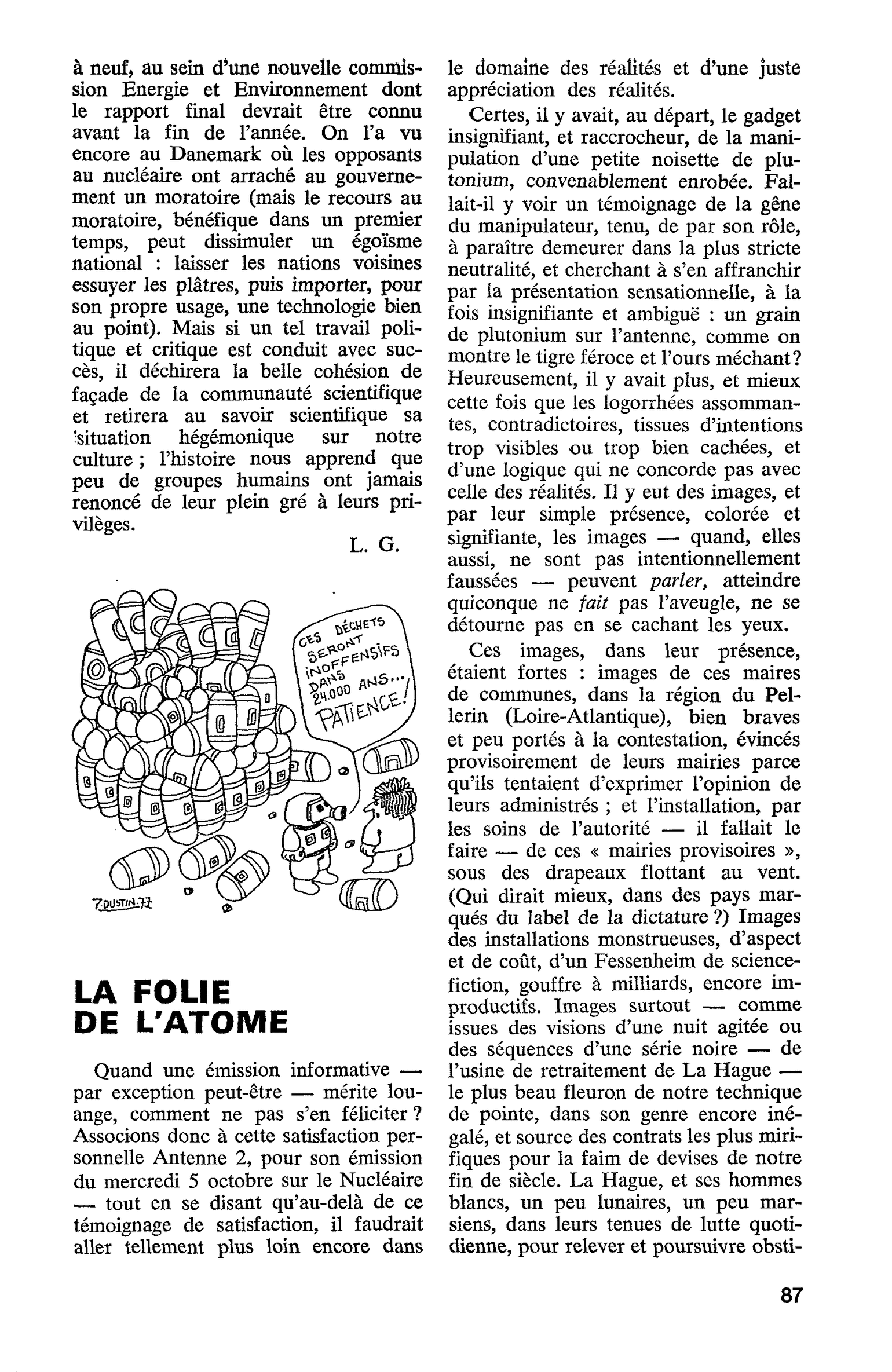 LA FOLIE DE L’ATOME