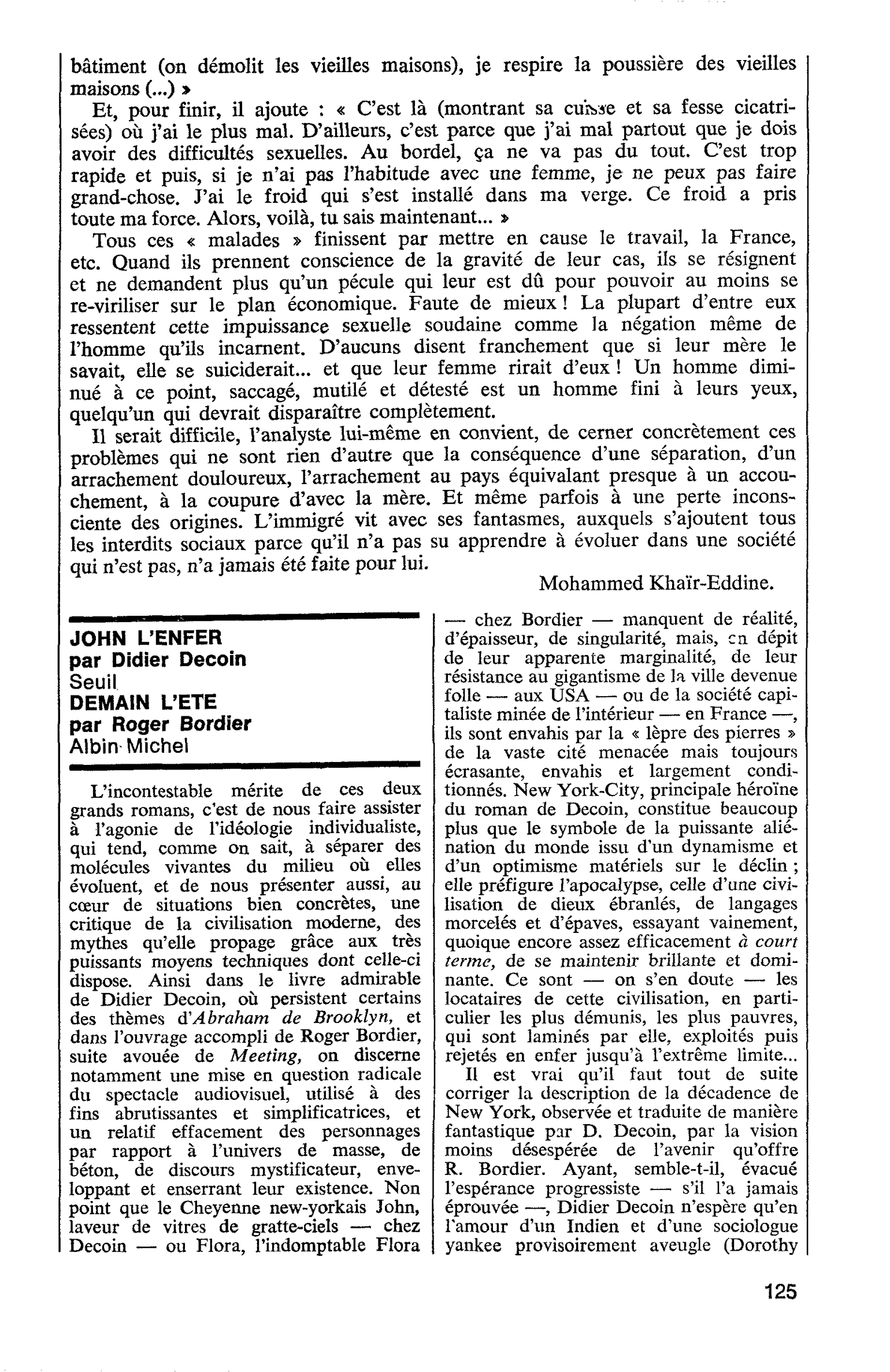 JOHN L’ENFER par Didier Decoin. DEMAIN L’ETE par Roger Bordier