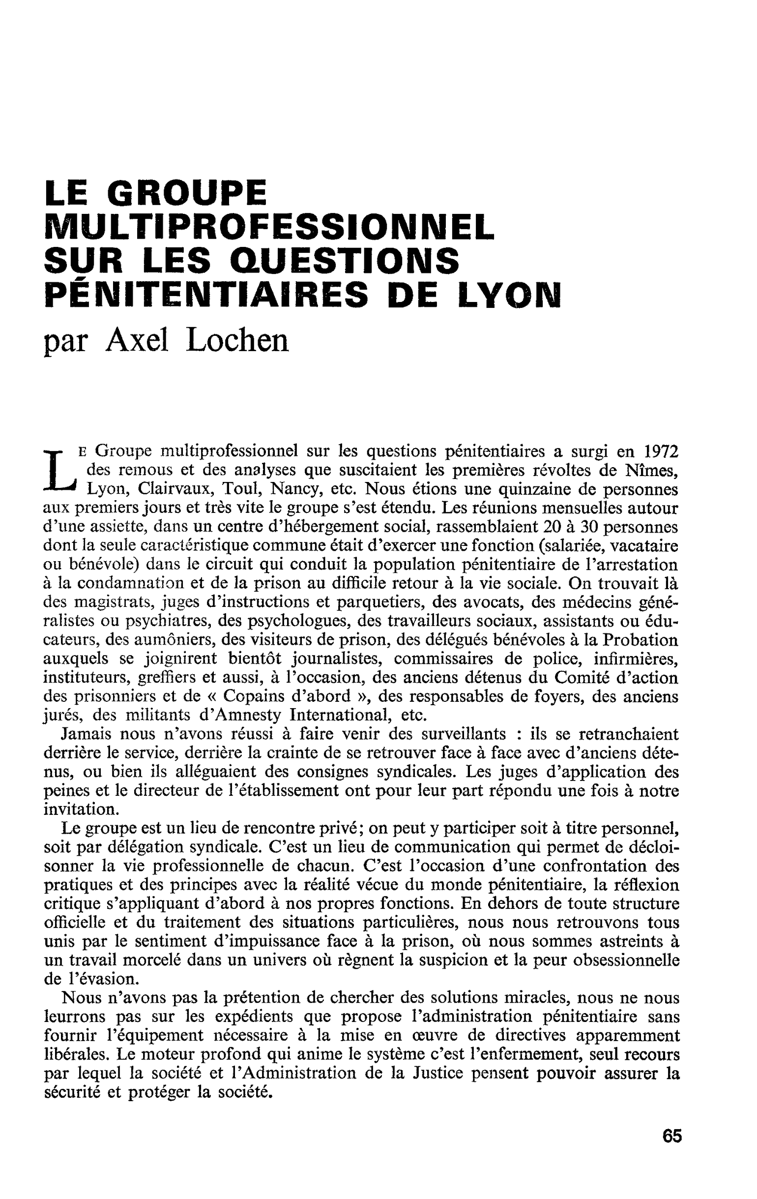 LE GROUPE MULTIPROFESSIONNEL SUR LES QUESTIONS PÉNITENTIAIRES DE LYON