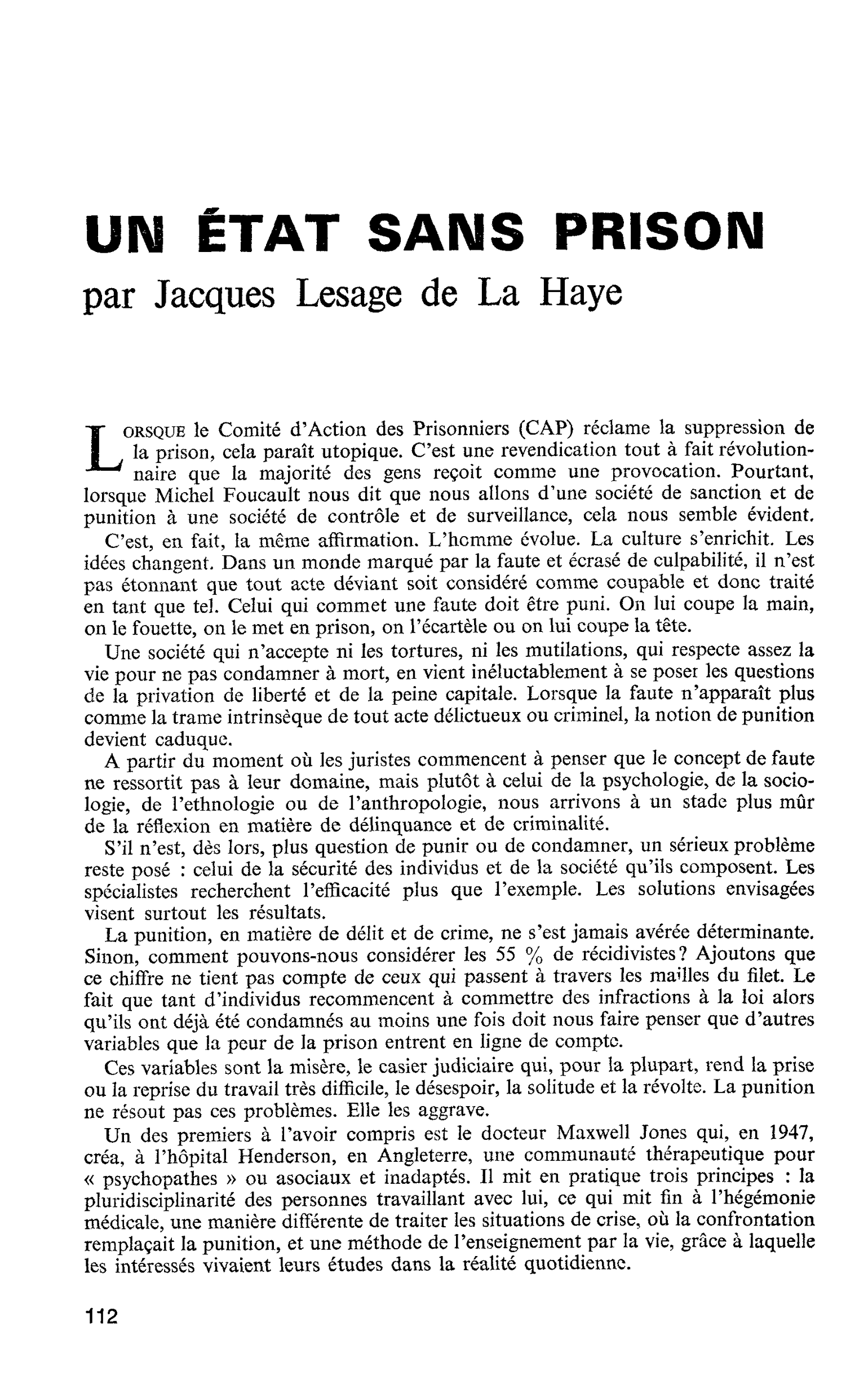 UN ÉTAT SANS PRISON