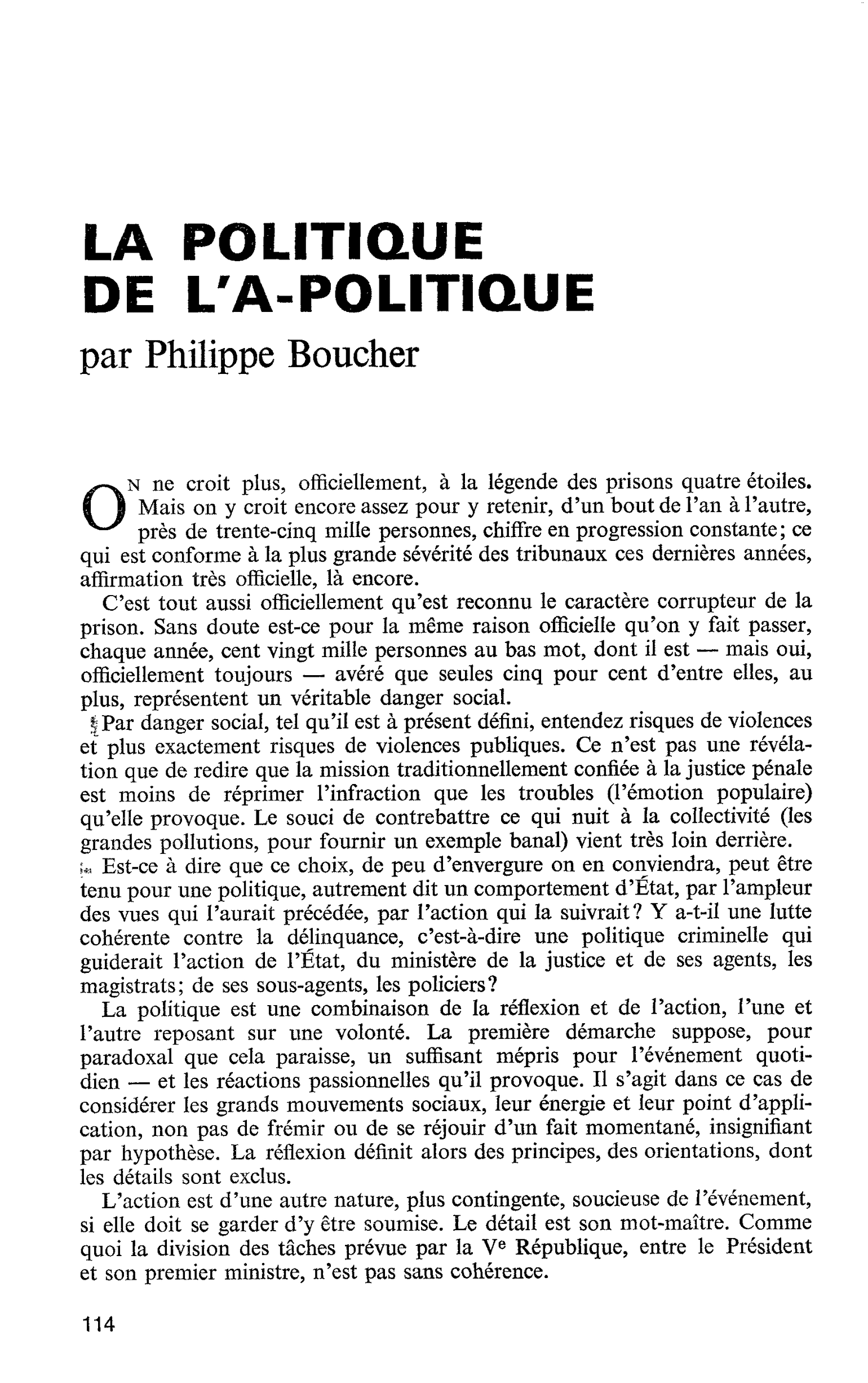 LA POLITIQUE DE L’APOLITIQUE