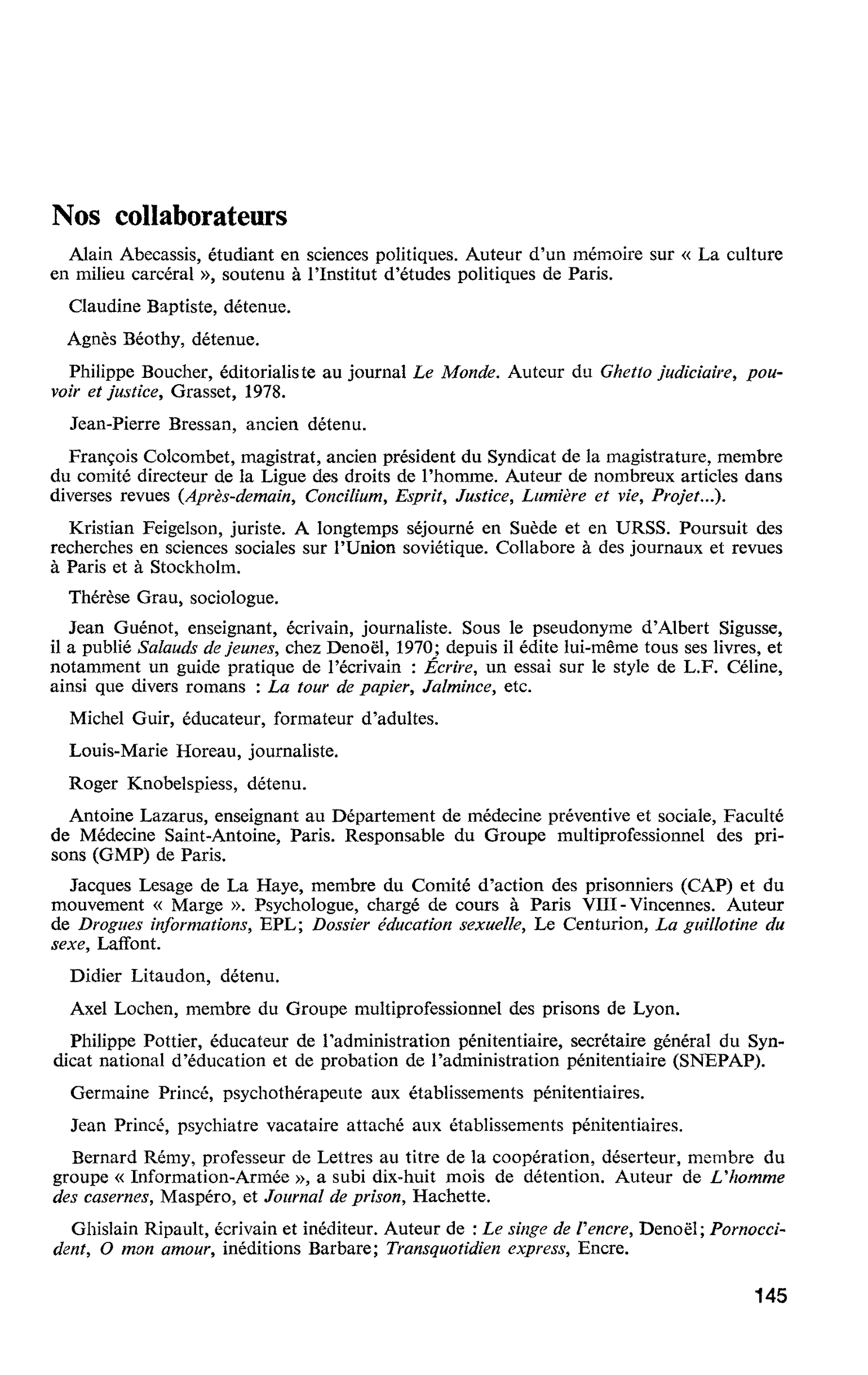 Nos collaborateurs
