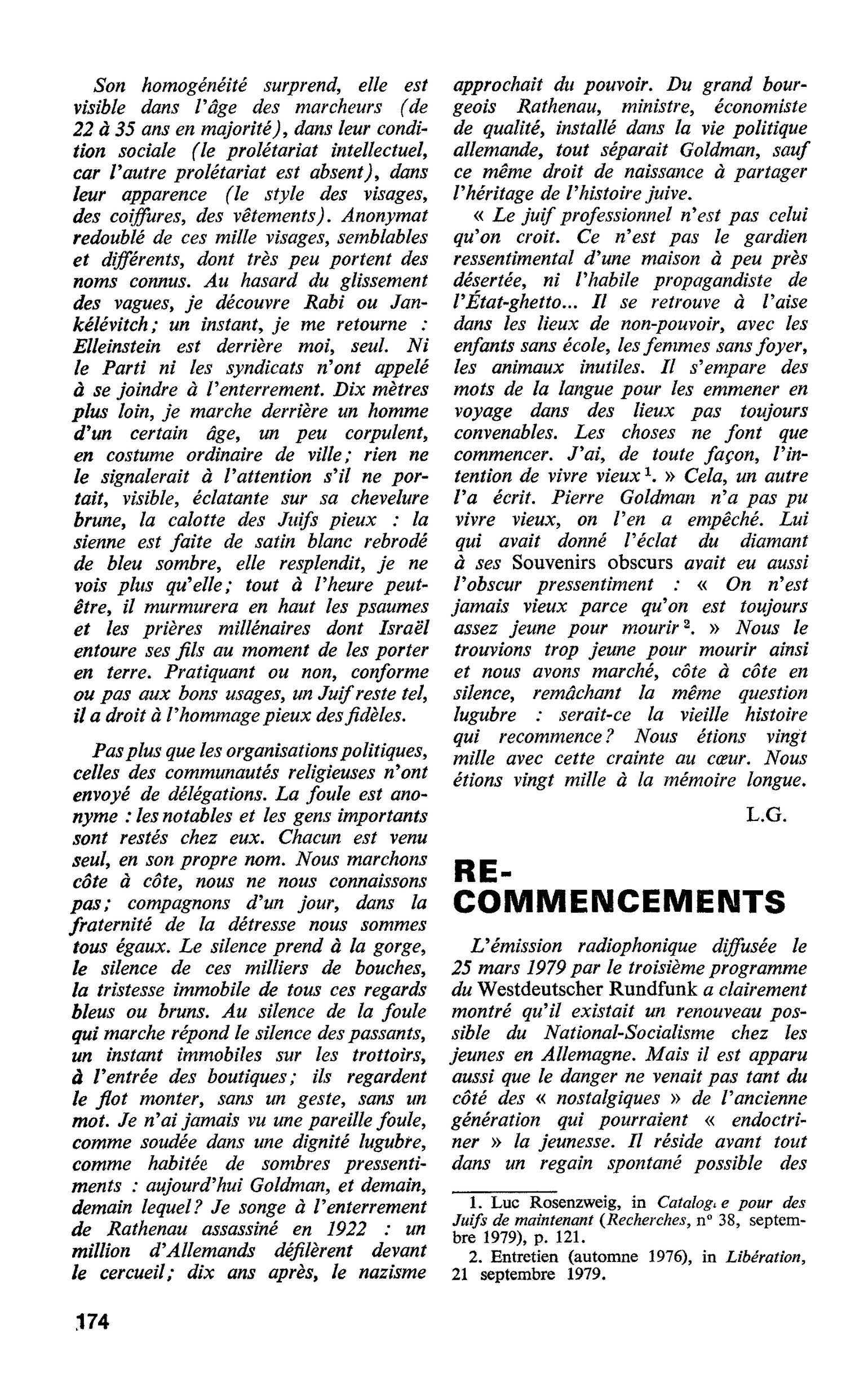 RECOMMENCEMENTS
