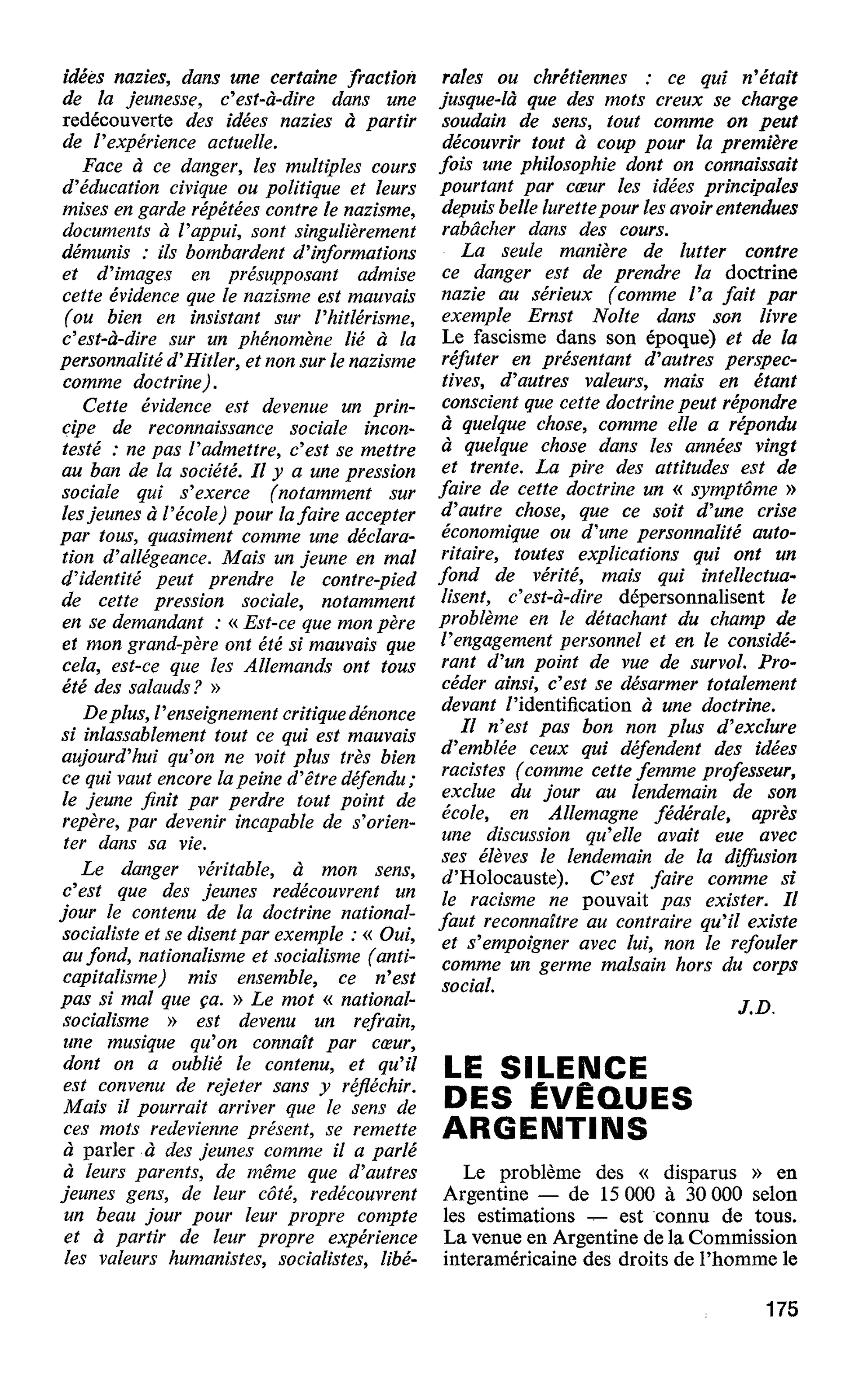 LE SILENCE DES ÉVÊQUES ARGENTINS