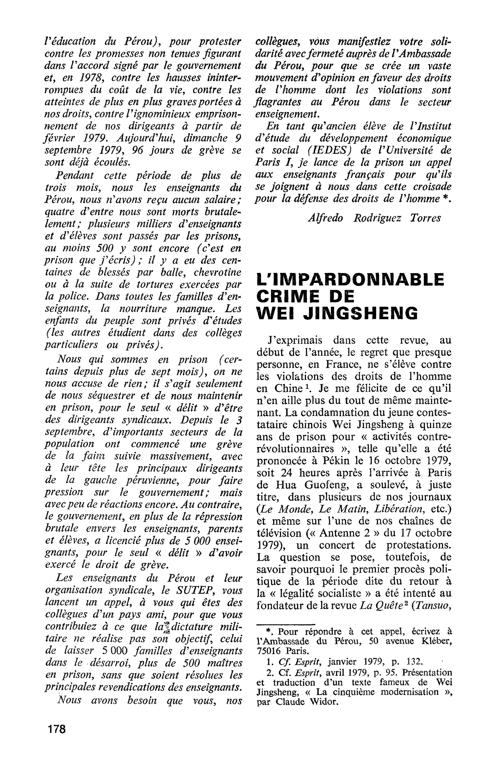 L’IMPARDONNABLE CRIME DE WEI JINGSHENG