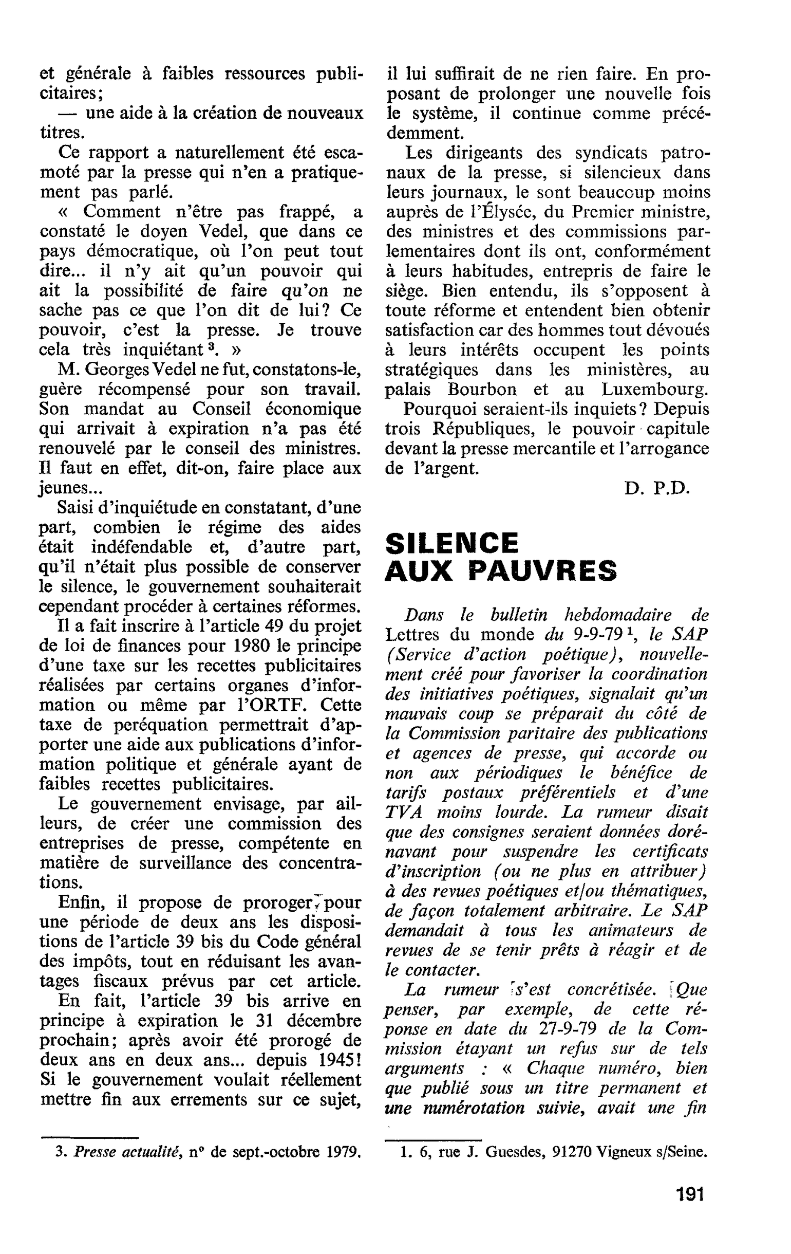 SILENCE AUX PAUVRES