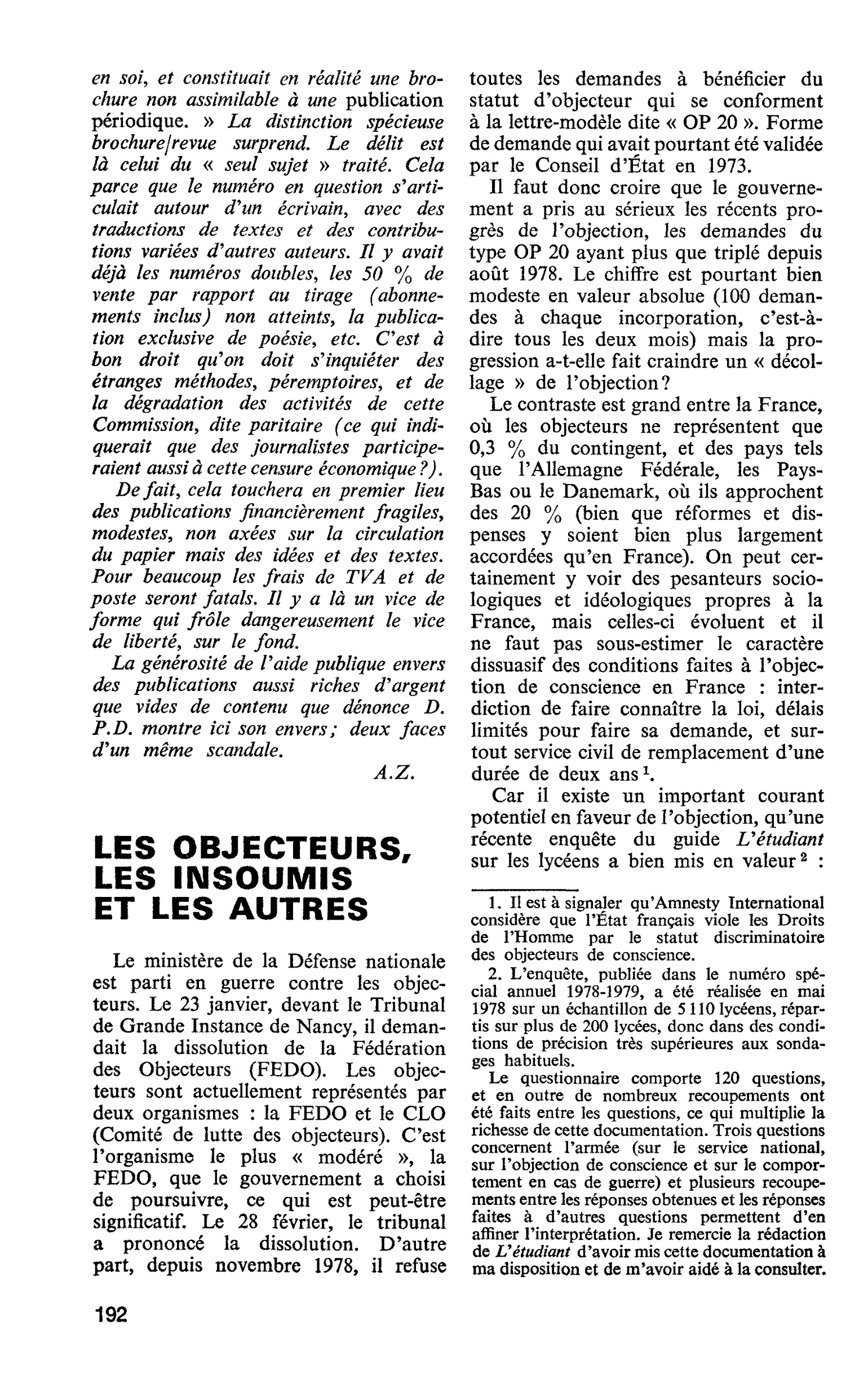 LES OBJECTEURS, LES INSOUMIS ET LES AUTRES