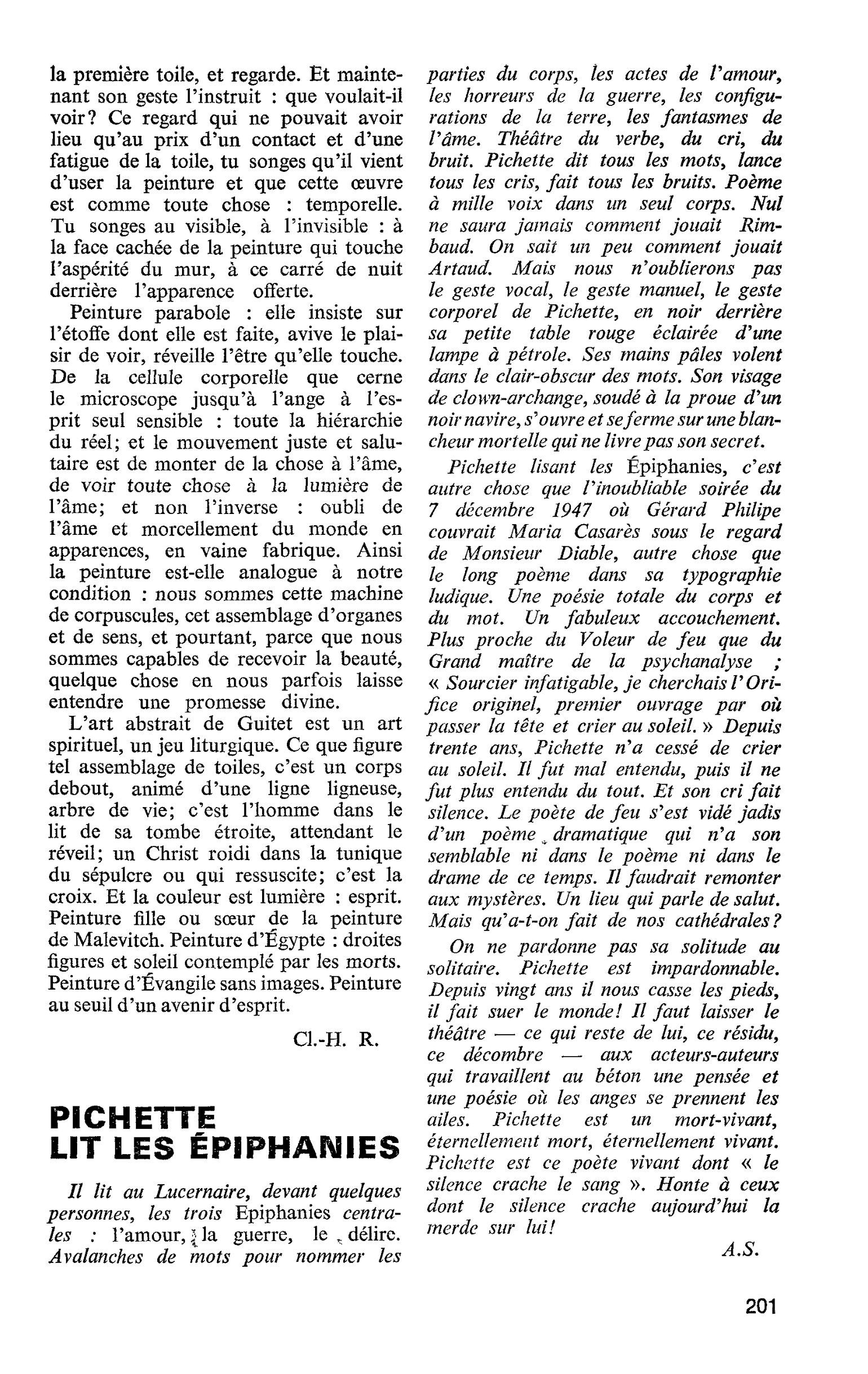 PICHETTE LIT LES ÉPIPHANIES
