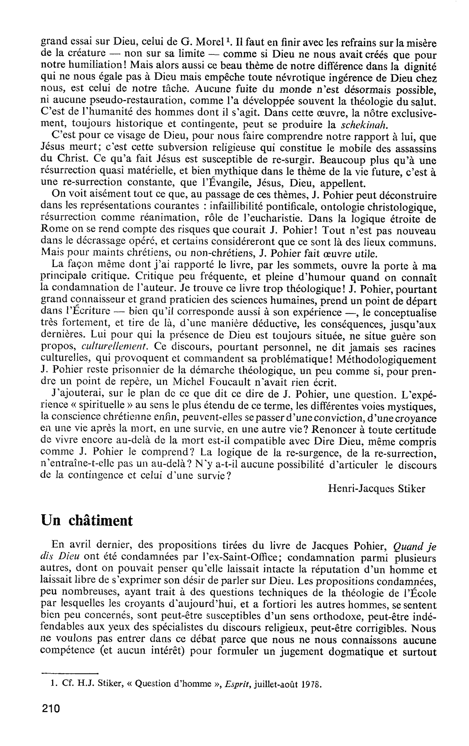 LE THÉOLOGIEN ET L’INSTITUTION ECCLÉSIALE. A propos des sanctions contre Jacques Pohier : Un châtiment